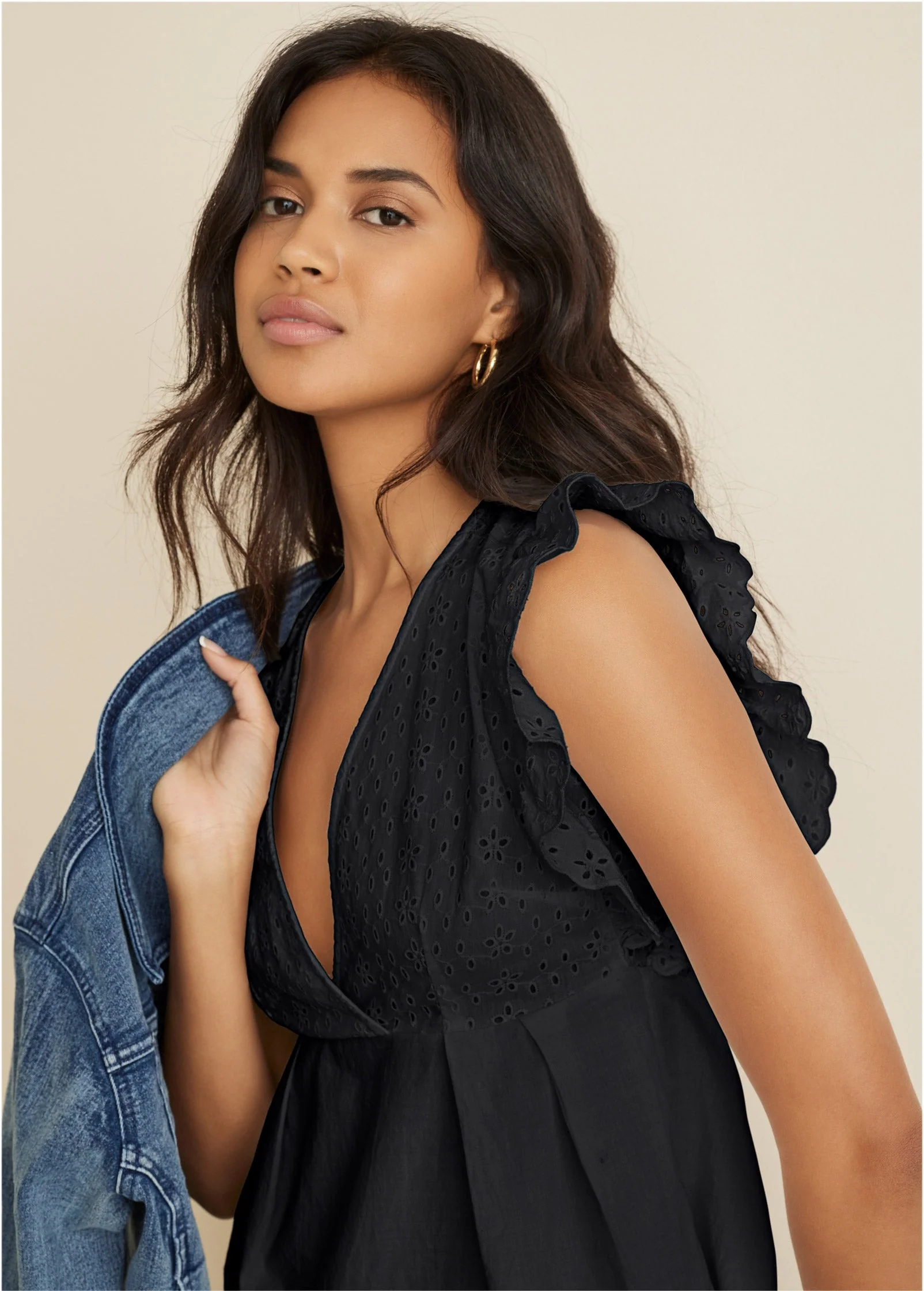 Eyelet Ruffle Tank - Jet Black - Image 3