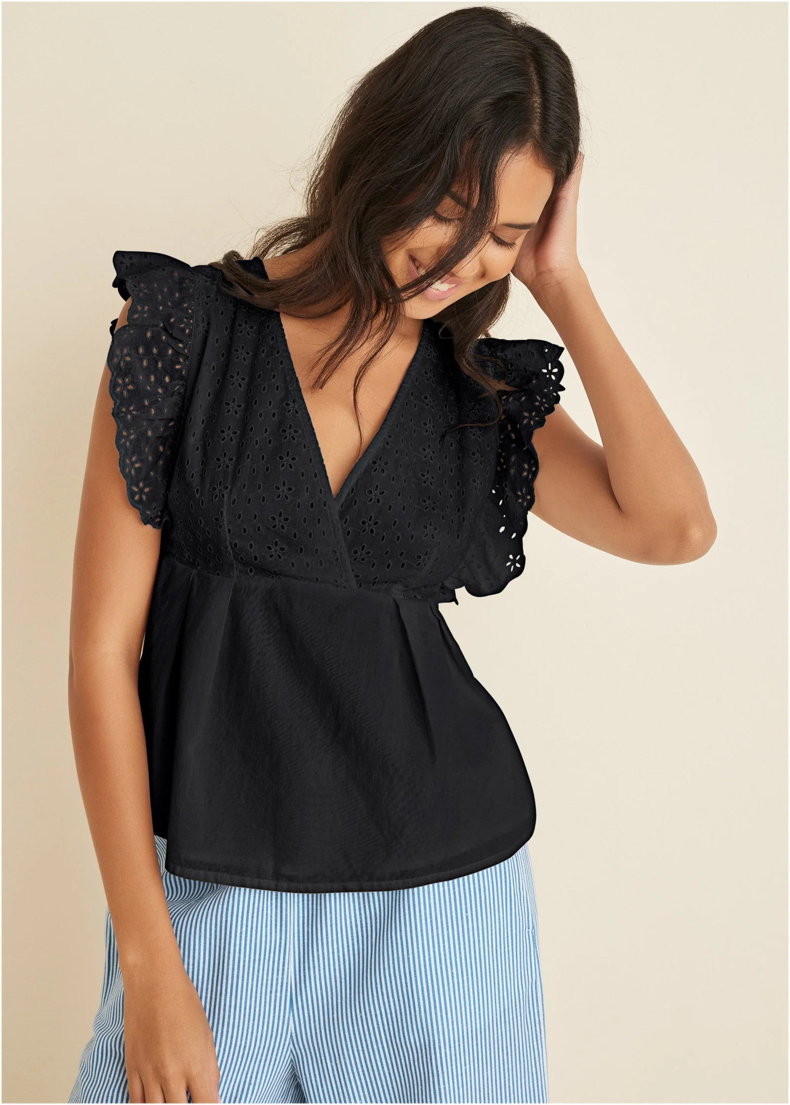 Eyelet Ruffle Tank - Jet Black - Image 5