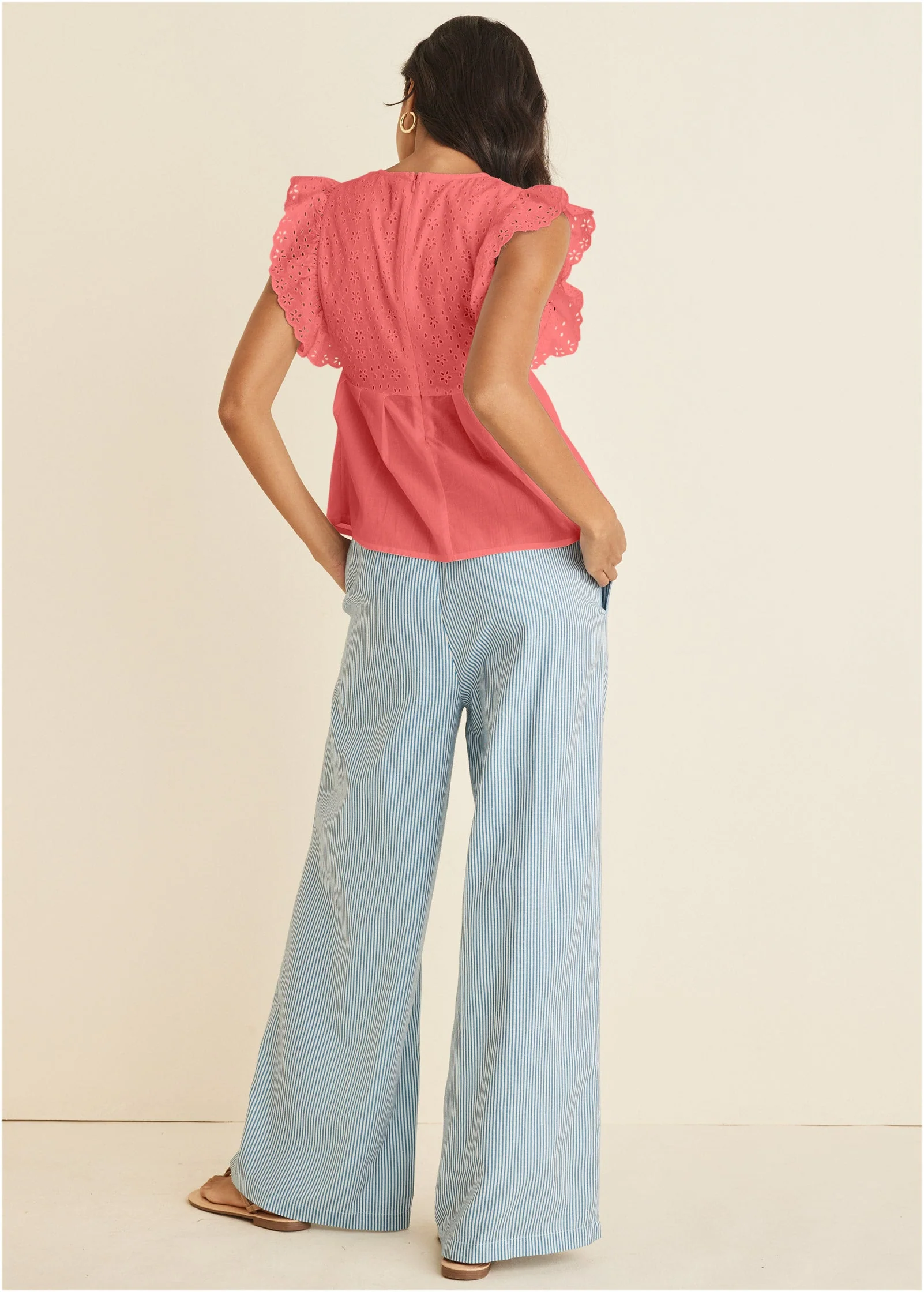 Eyelet Ruffle Tank - Coral - Image 2
