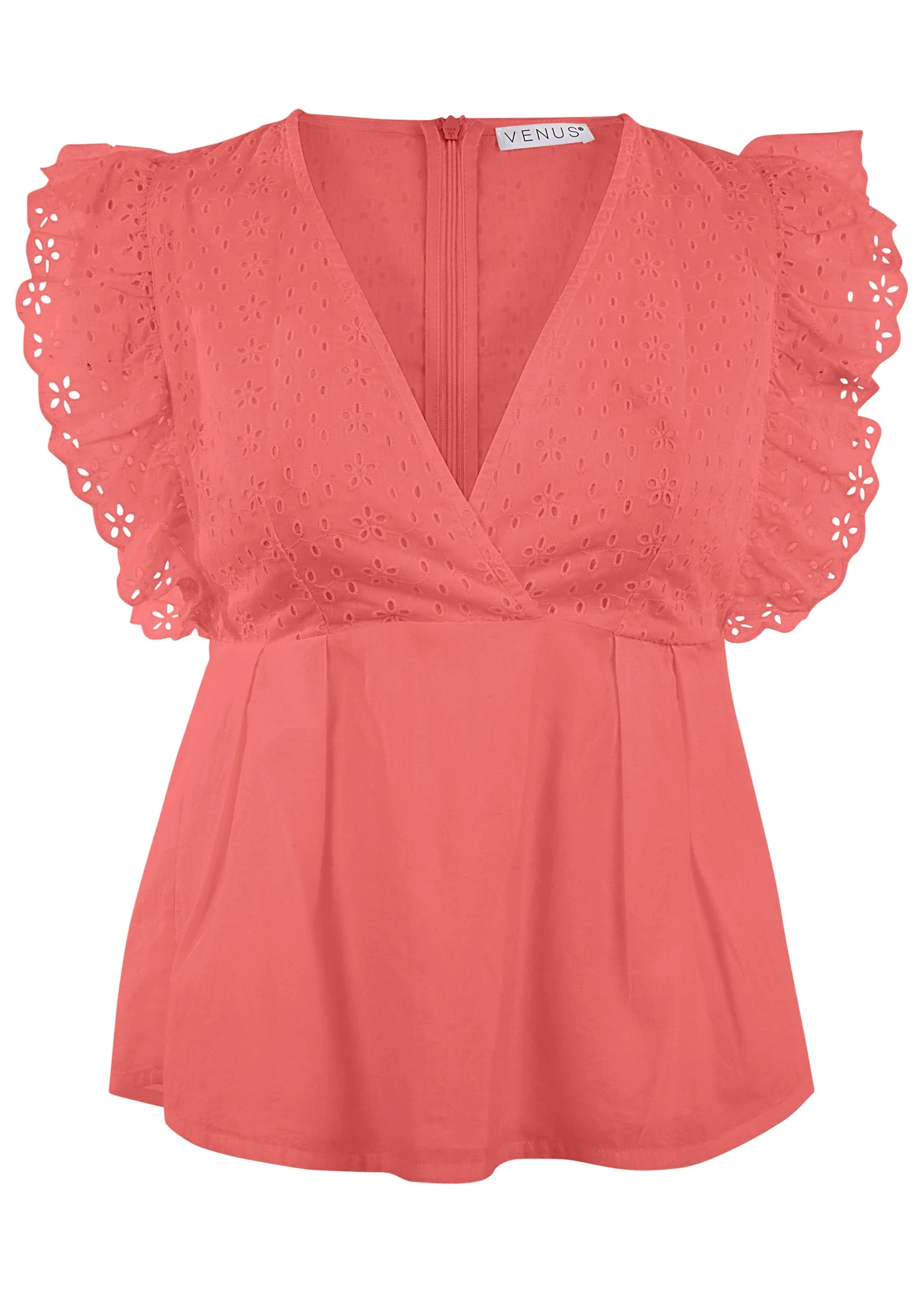 Eyelet Ruffle Tank - Coral - Image 4