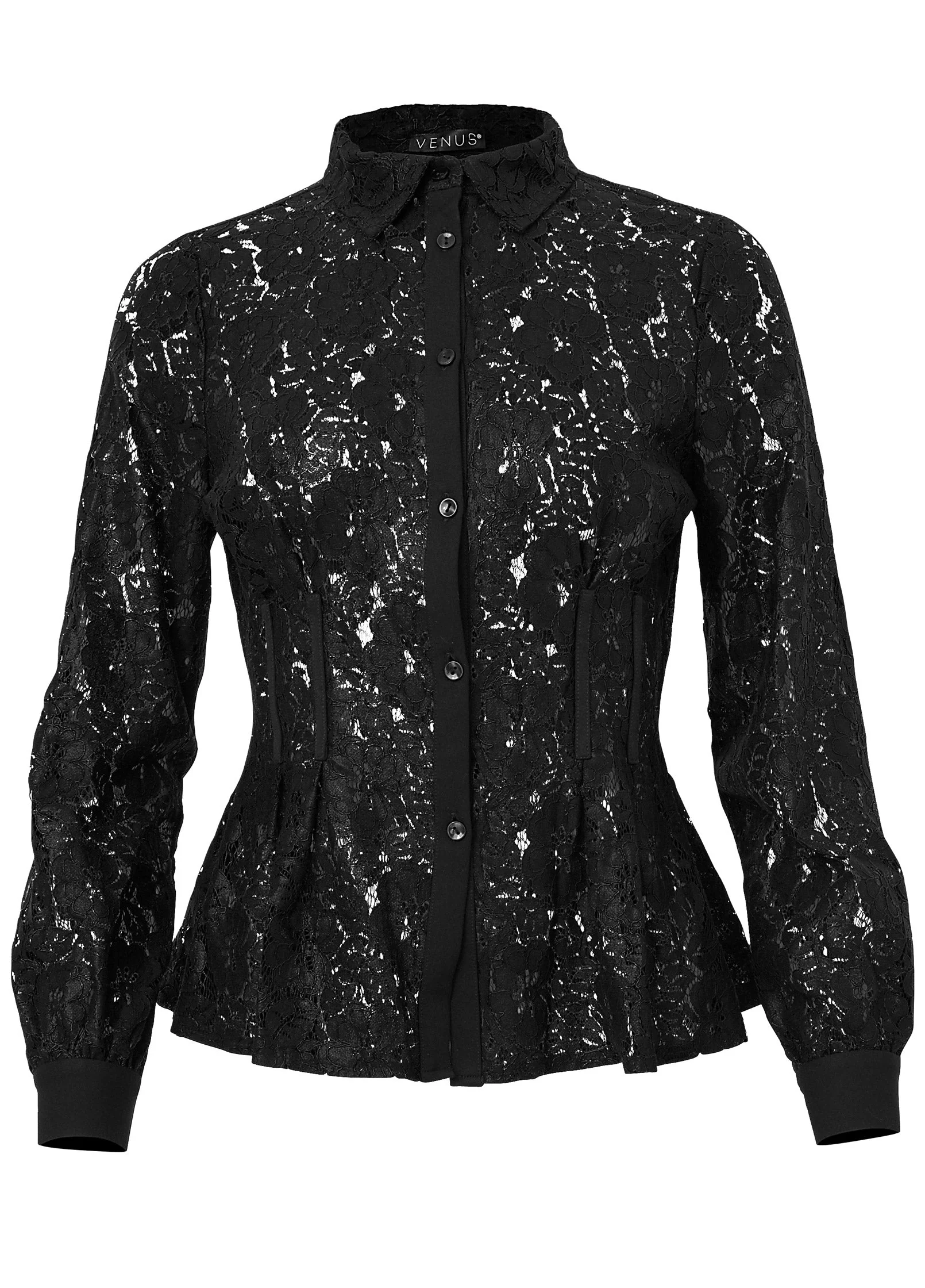 Lacquered Lace Top - Black - Image 6