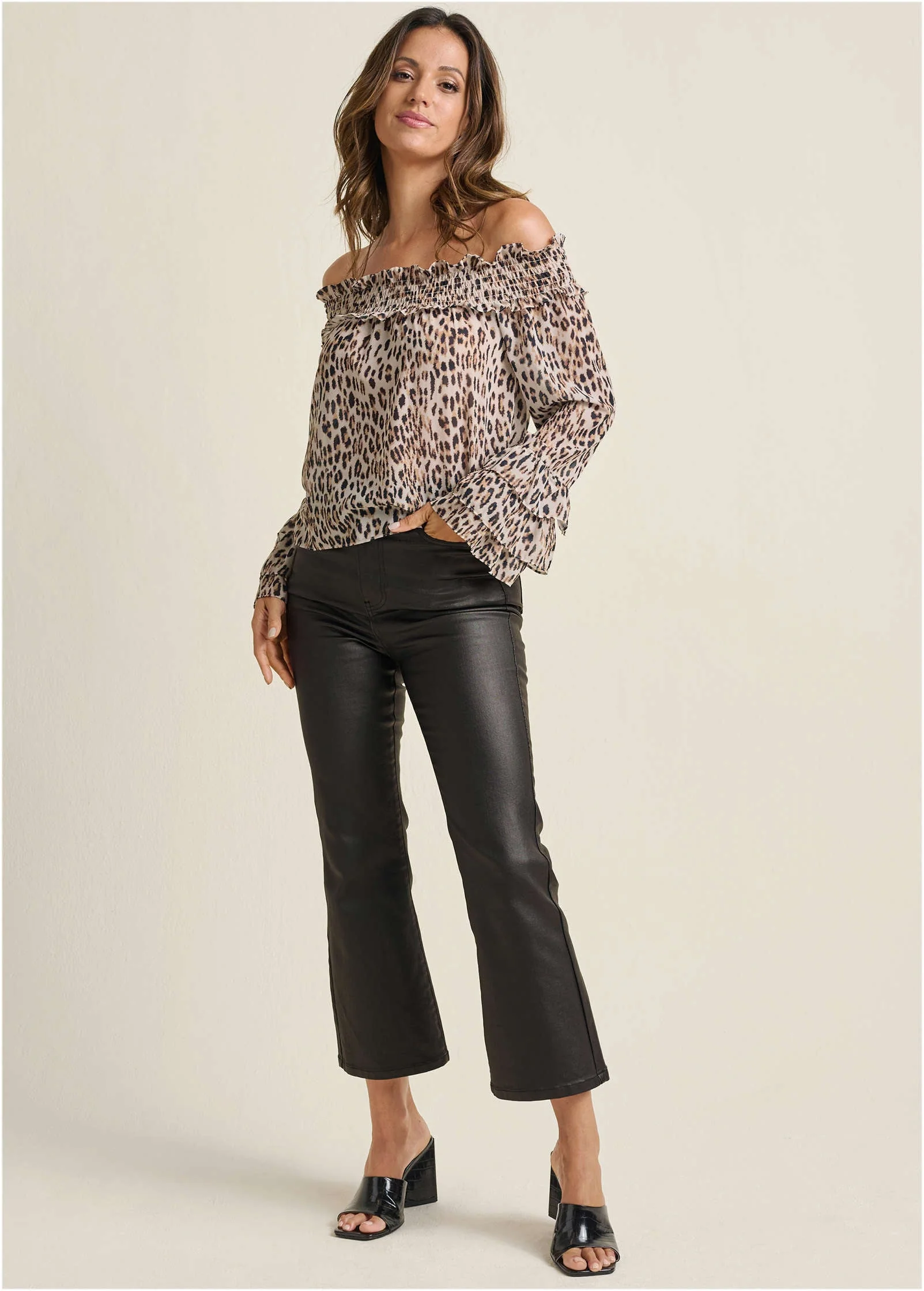 Printed Off-The-Shoulder Top - Brown & Black - Image 2