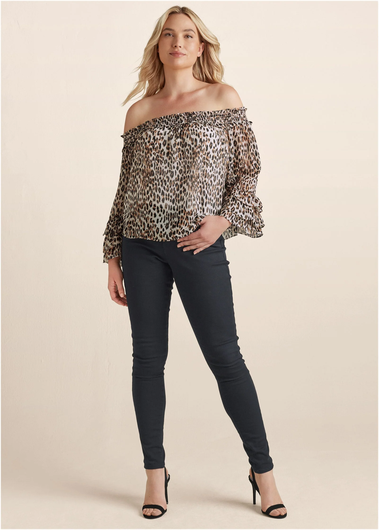 Printed Off-The-Shoulder Top - Brown & Black - Image 8
