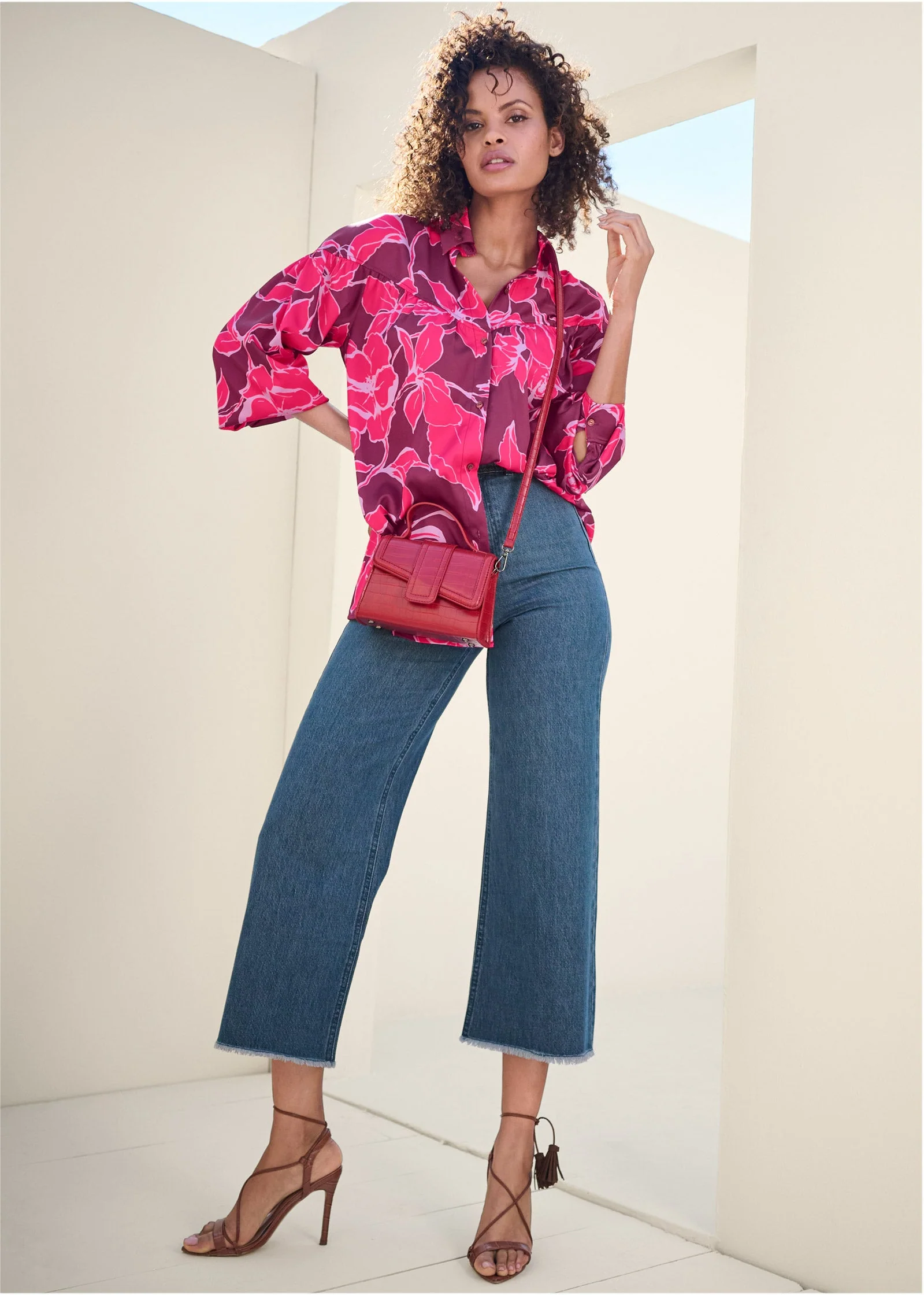 Satin Long Sleeve Blouse - Pink Multi - Image 2