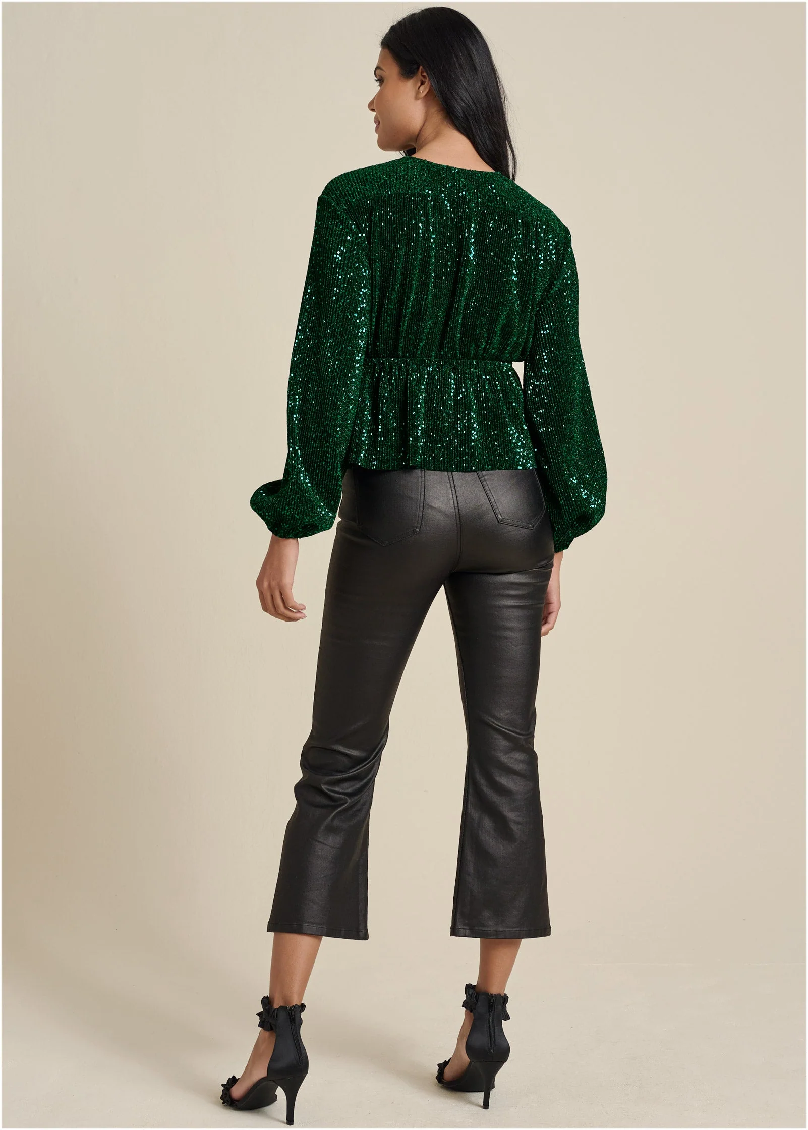 Allover Sequin Wrap Top - Green - Image 2
