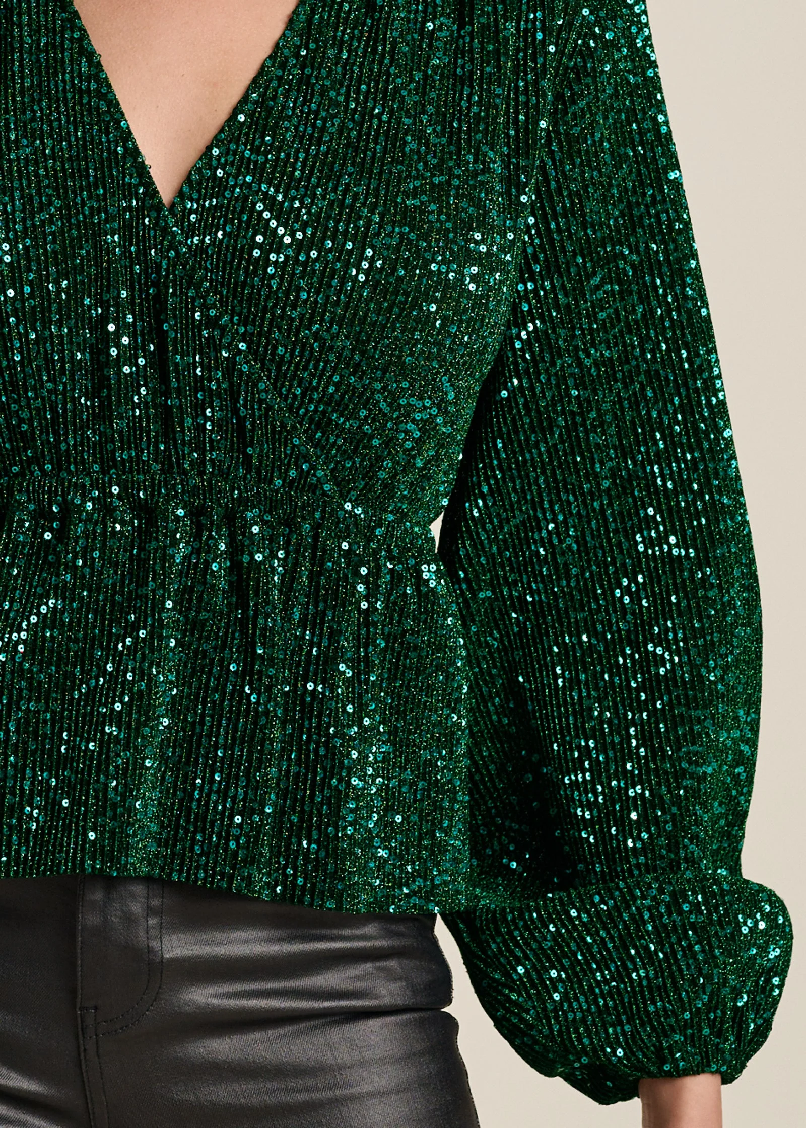 Allover Sequin Wrap Top - Green - Image 3
