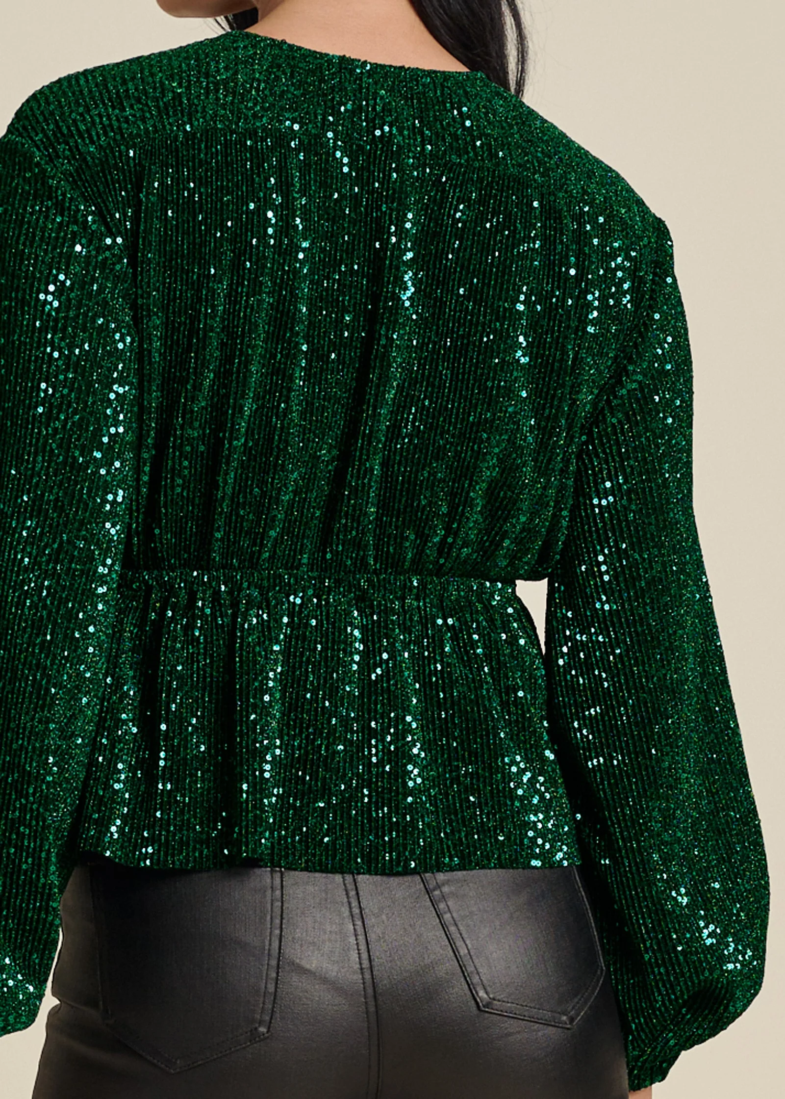 Allover Sequin Wrap Top - Green - Image 4