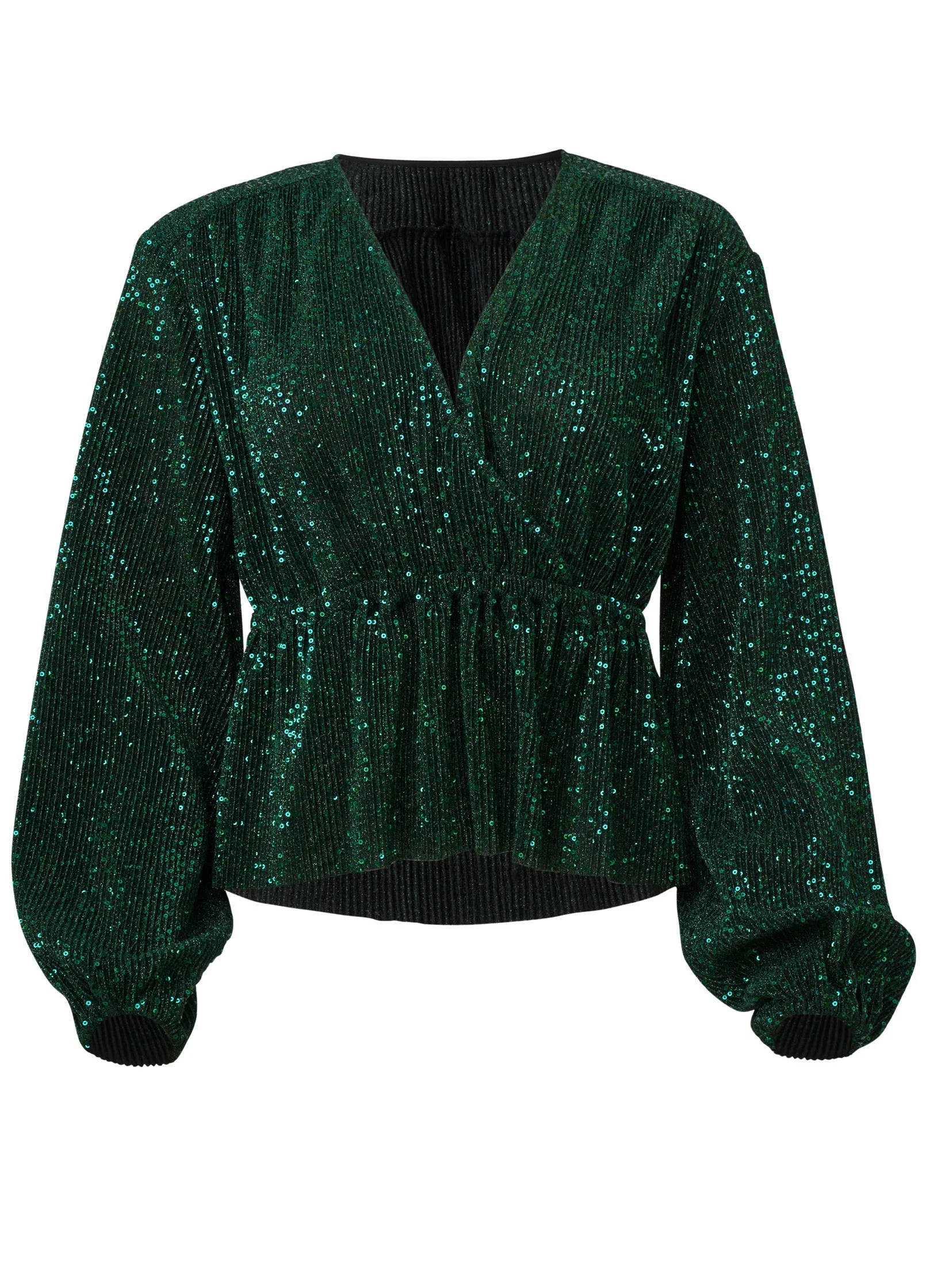 Allover Sequin Wrap Top - Green - Image 5