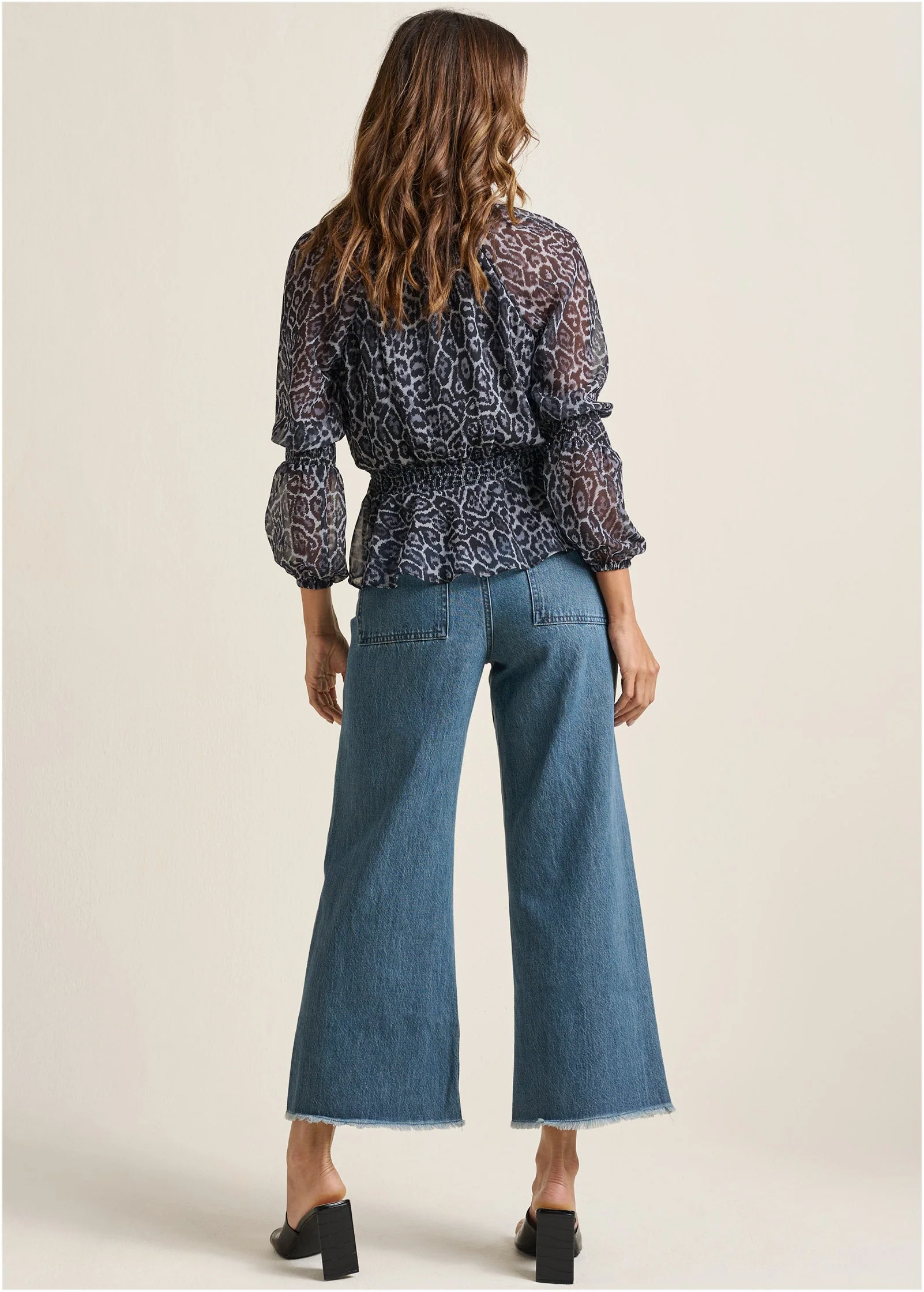 Puff Sleeve V-Neck Top - Snow Leopard - Image 3