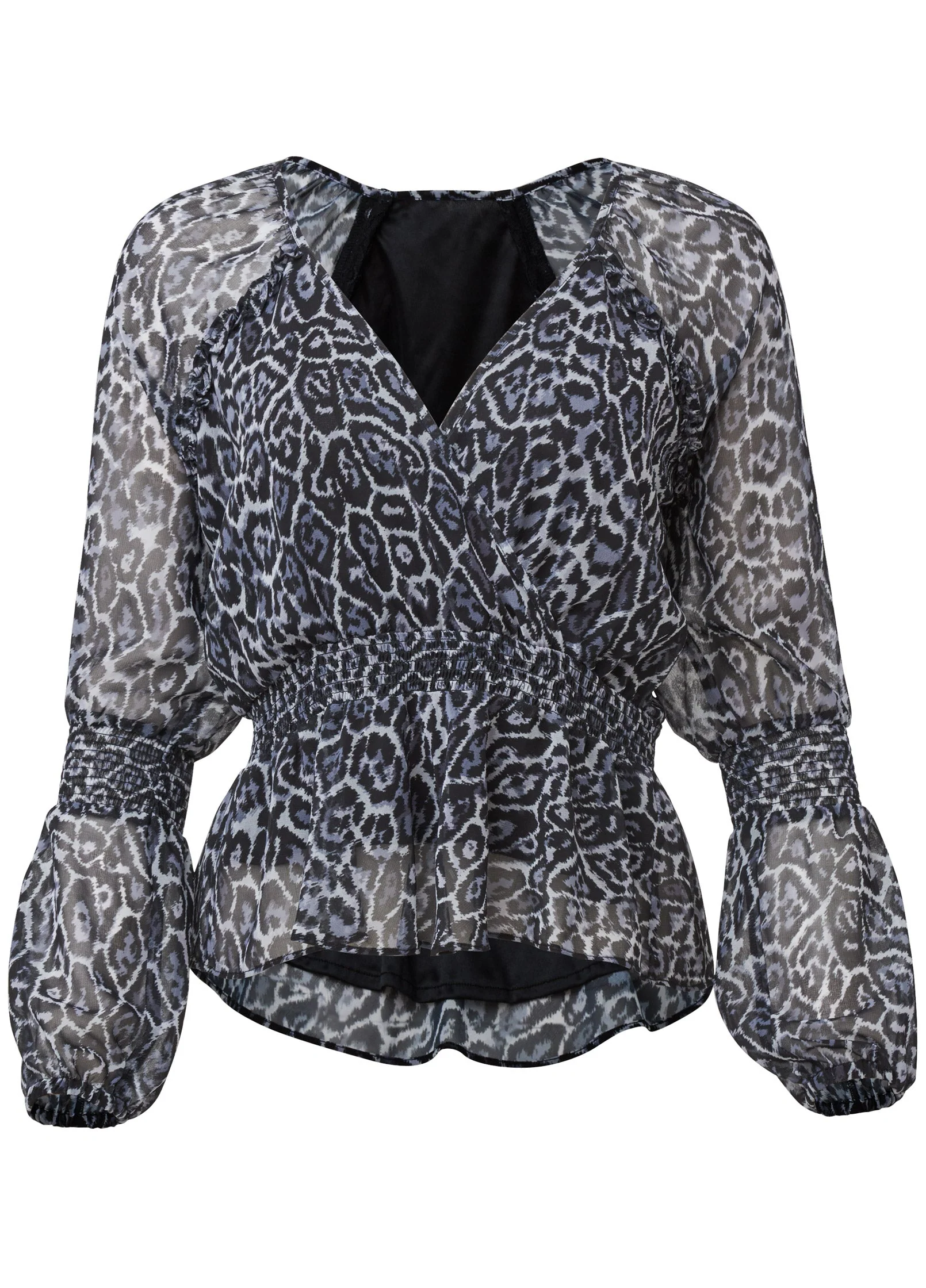 Puff Sleeve V-Neck Top - Snow Leopard - Image 6