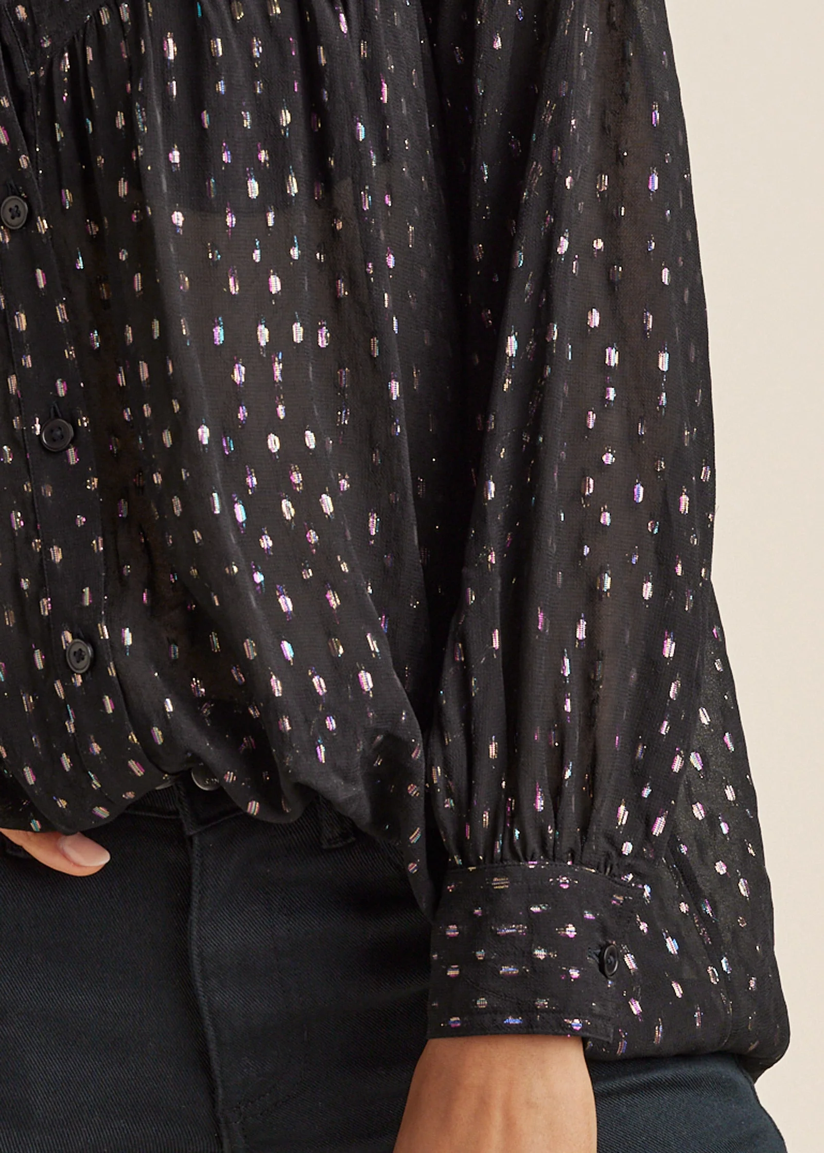 Metallic Button Front Top - Black Multi - Image 3