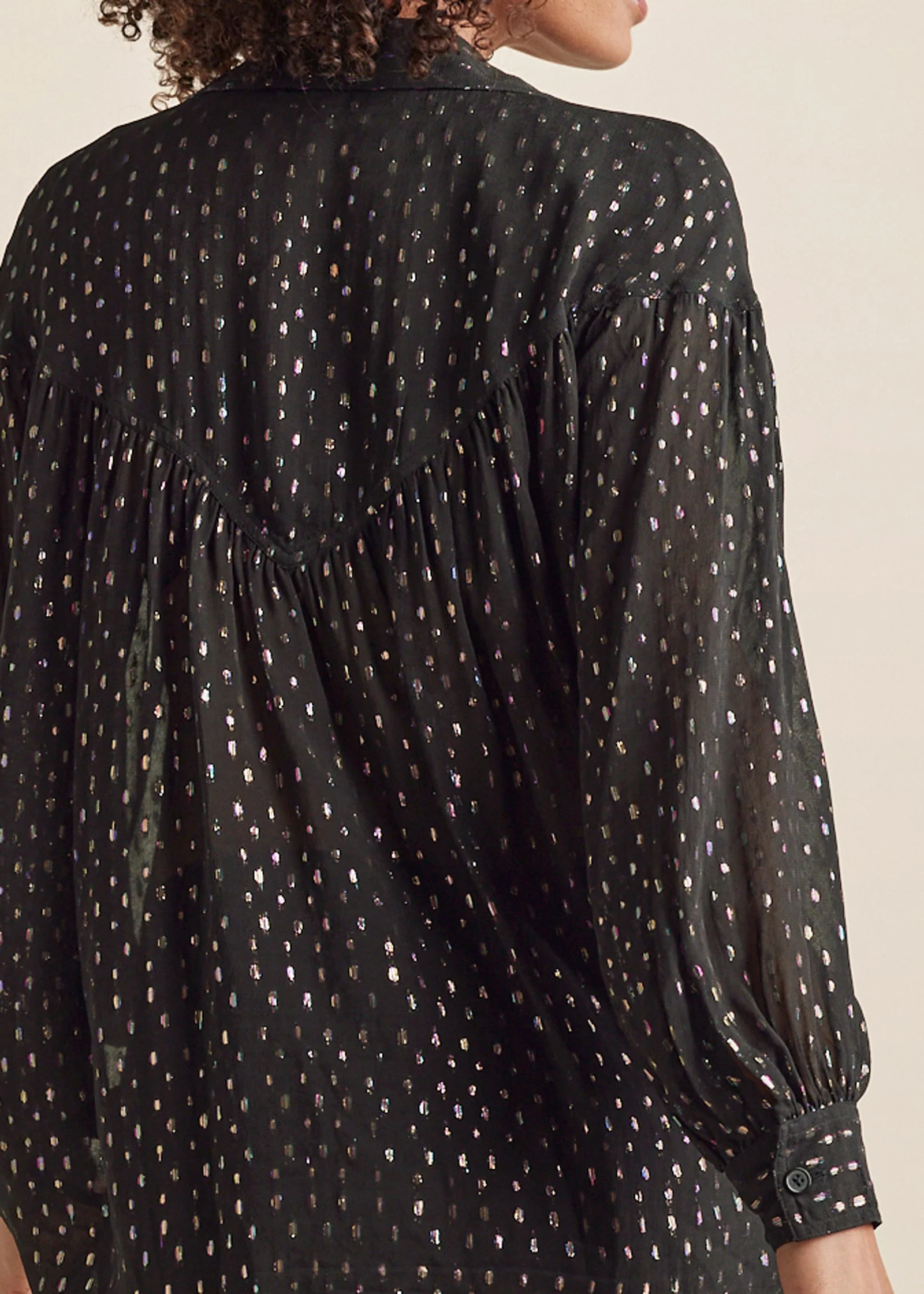 Metallic Button Front Top - Black Multi - Image 4