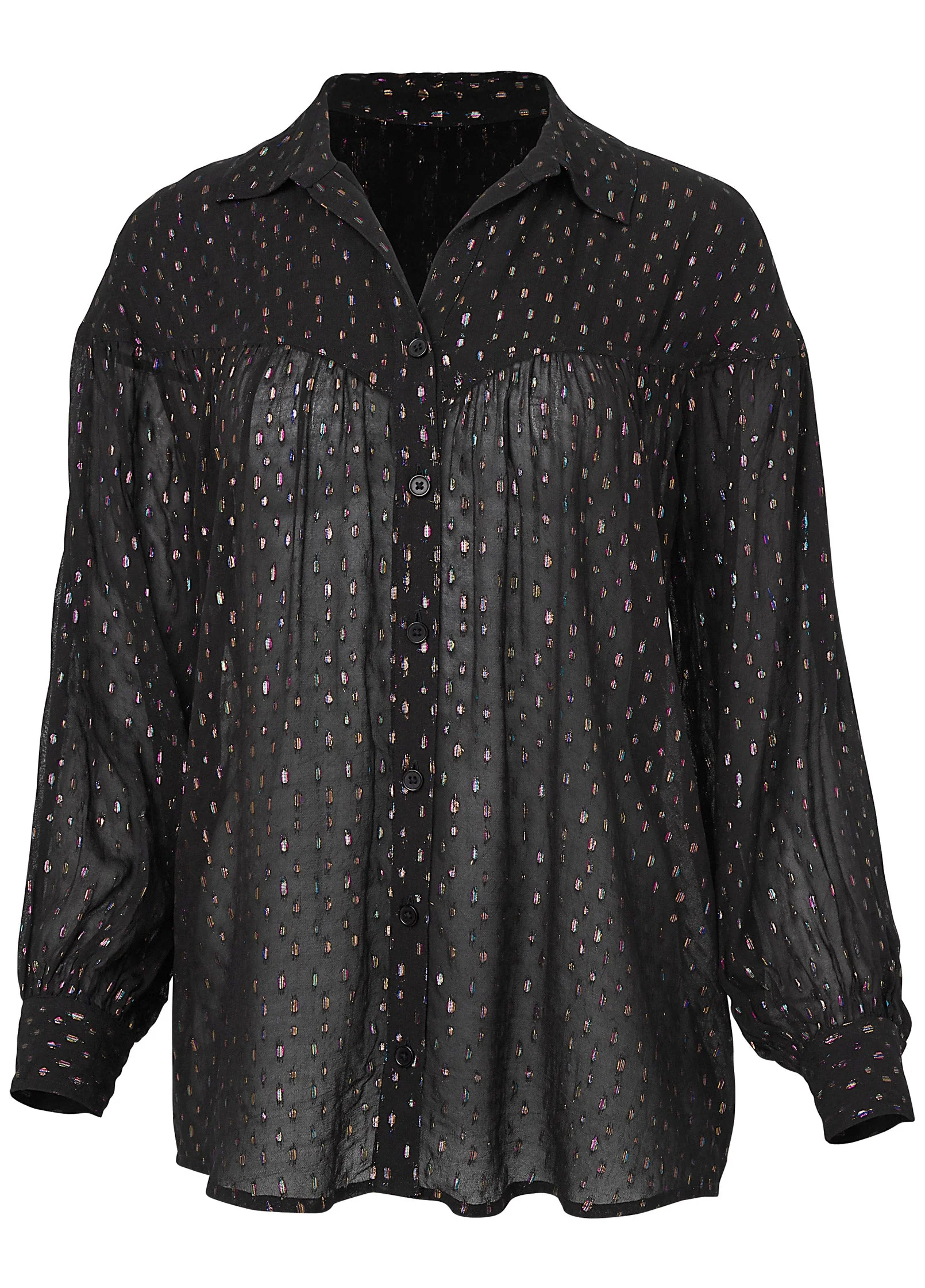 Metallic Button Front Top - Black Multi - Image 5