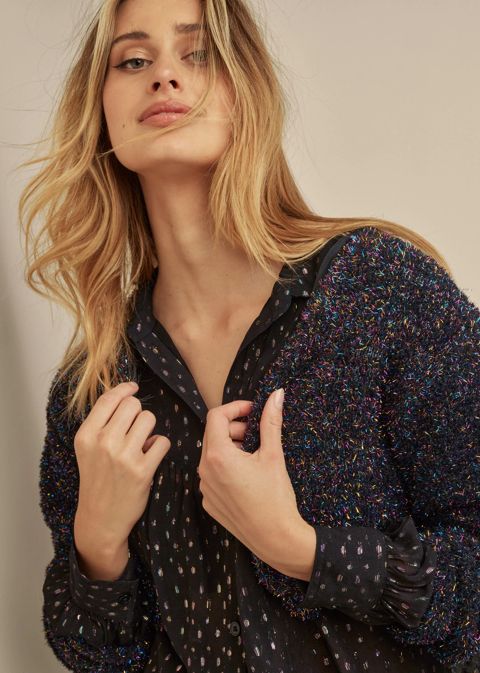Metallic Button Front Top - Black Multi - Image 8
