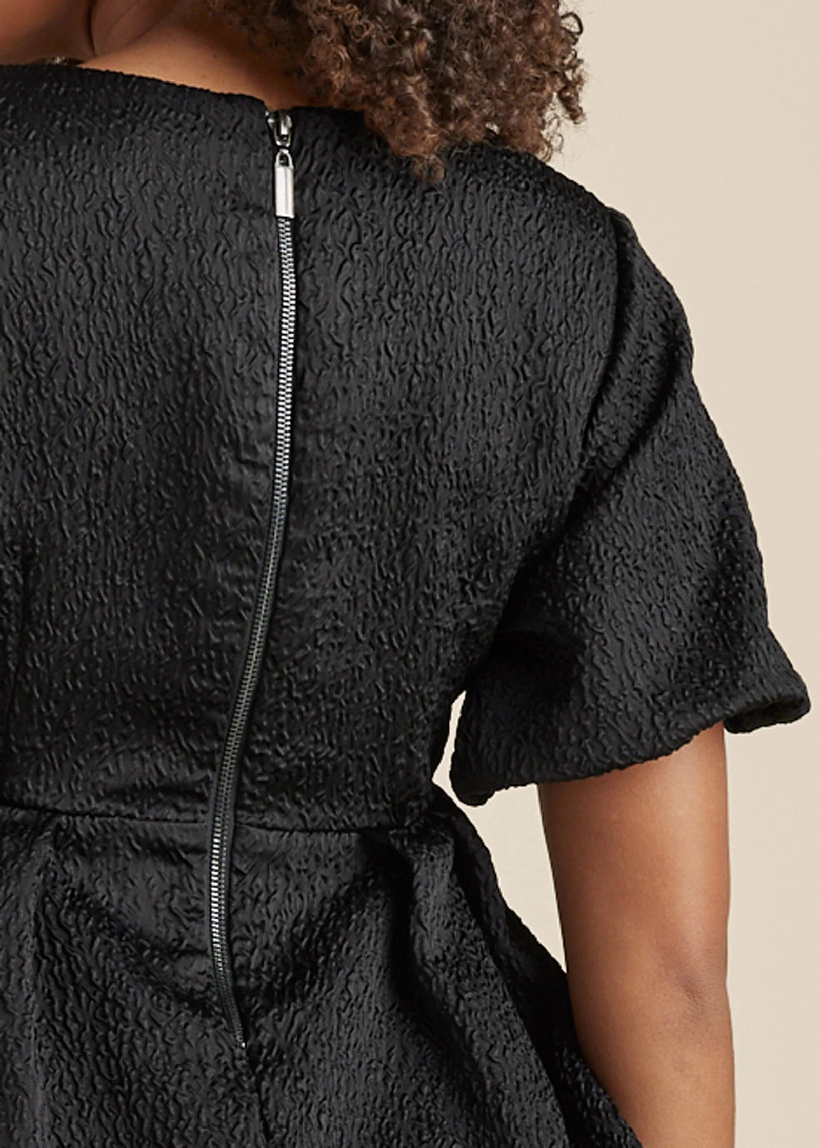 Textured V-Neck Top - Black - Image 4