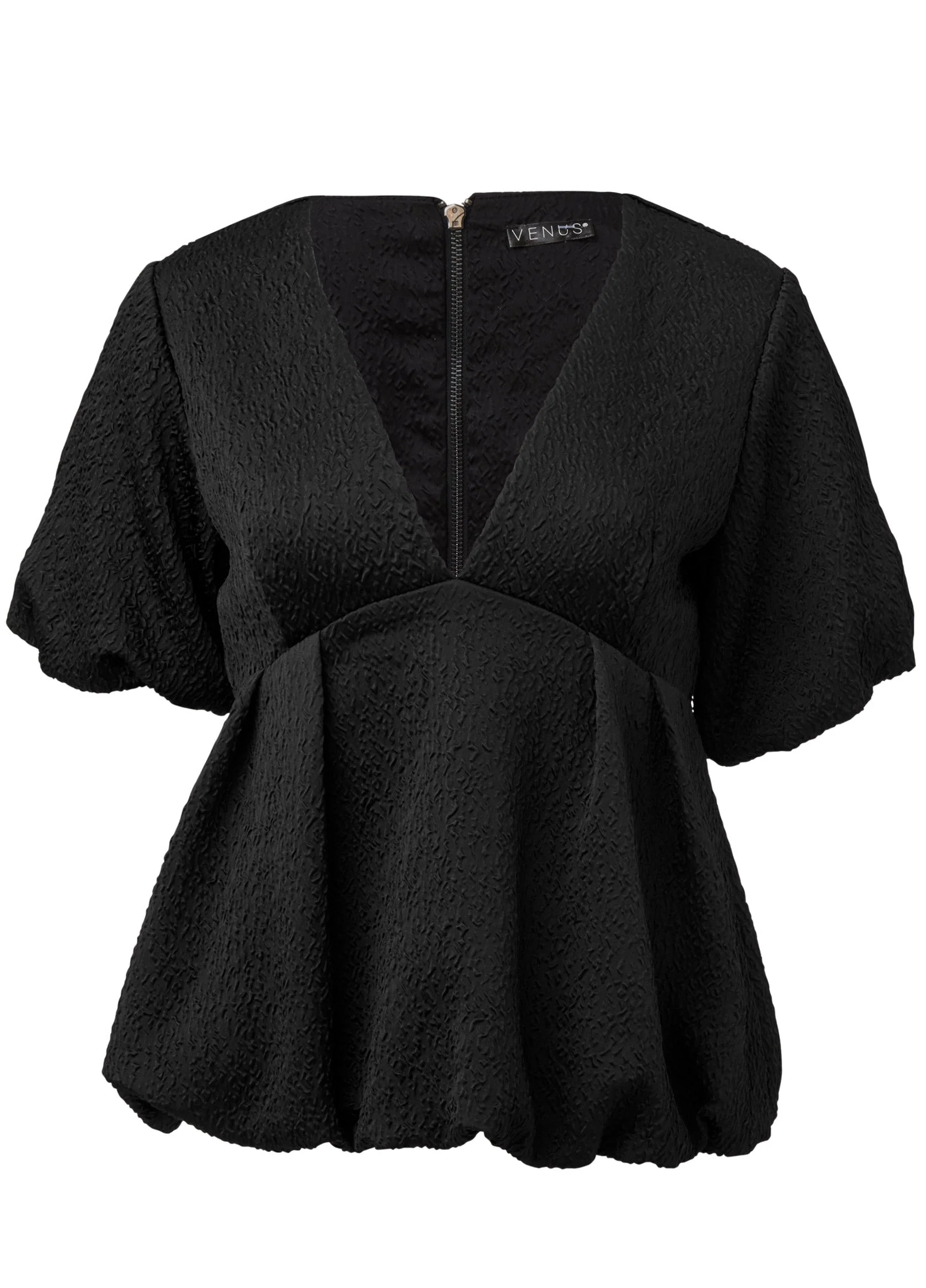 Textured V-Neck Top - Black - Image 5