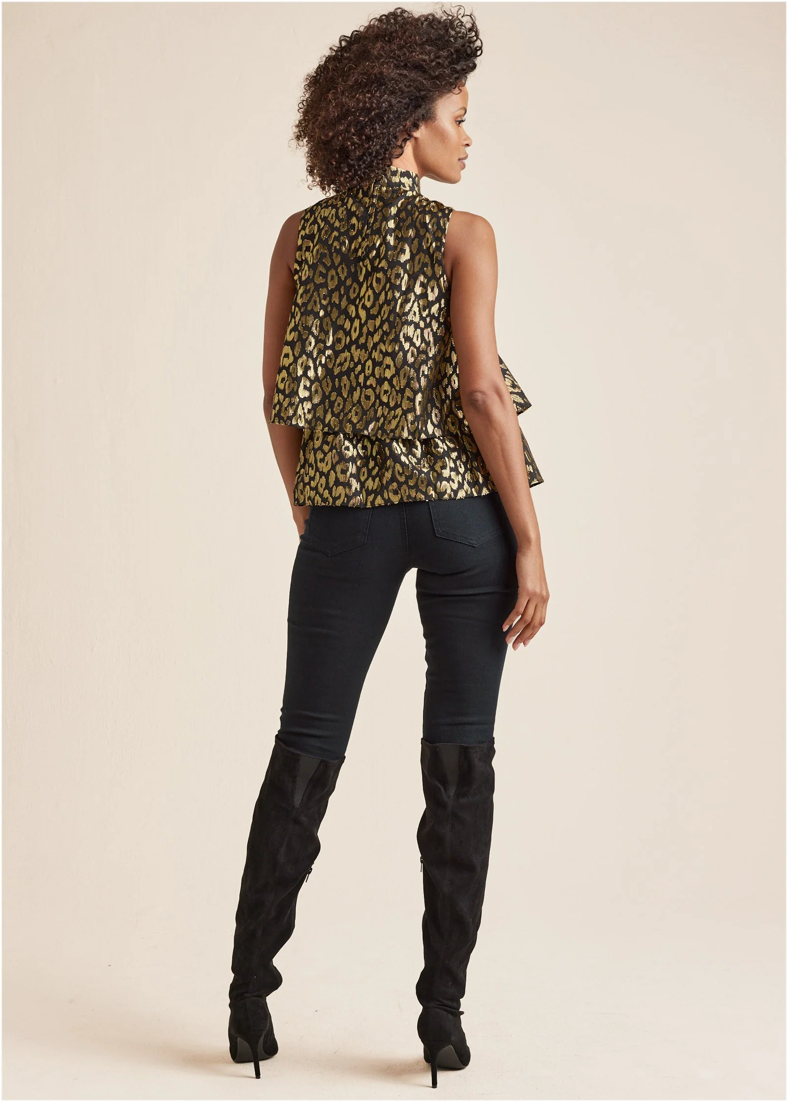 Tiered Hem Mock Neck Top - Black Multi - Image 3