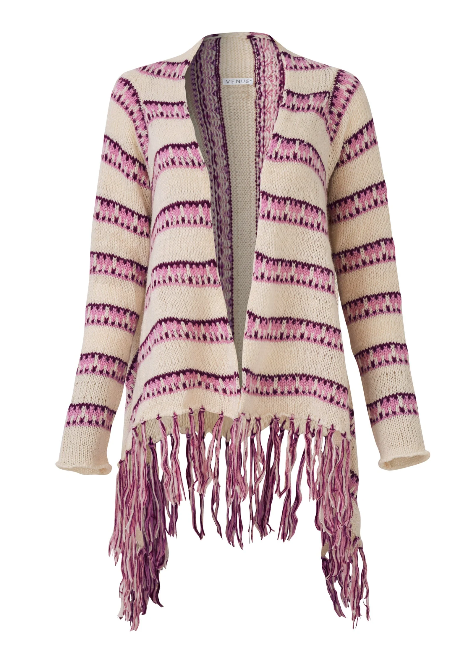 Stripe Fringe Cardigan - Beige Multi - Image 6