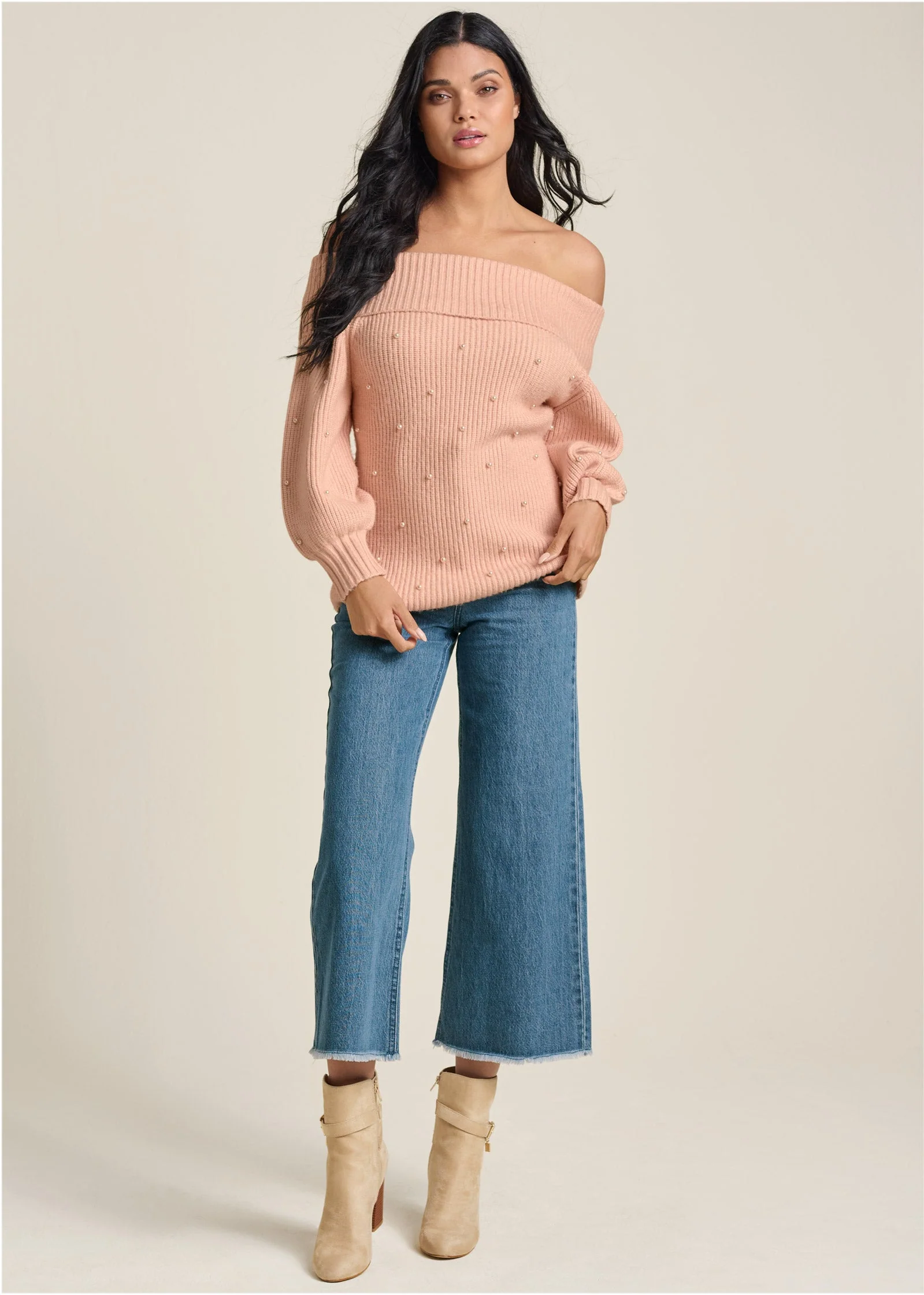 Pearl Embellished Sweater - Peach - Image 2