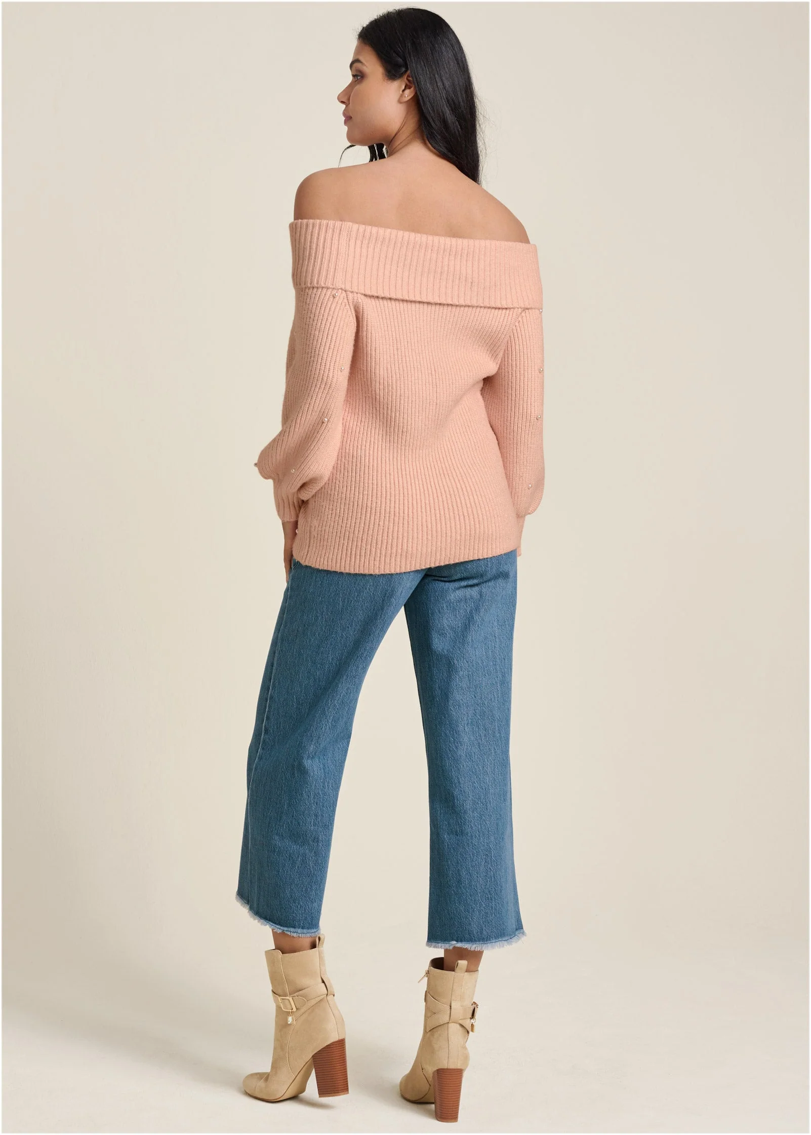 Pearl Embellished Sweater - Peach - Image 3