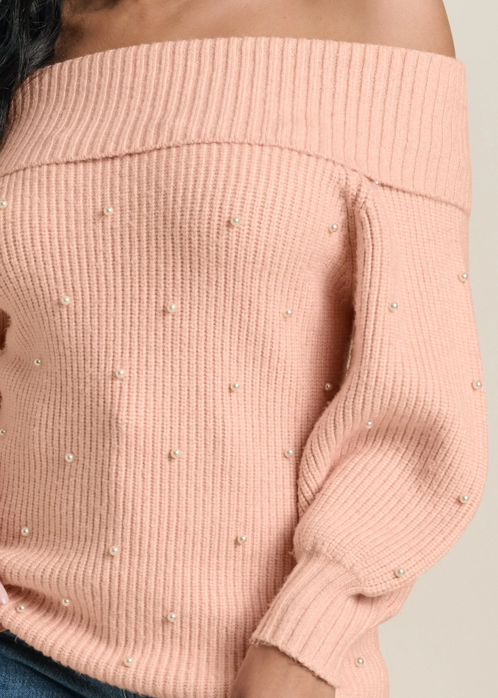 Pearl Embellished Sweater - Peach - Image 4