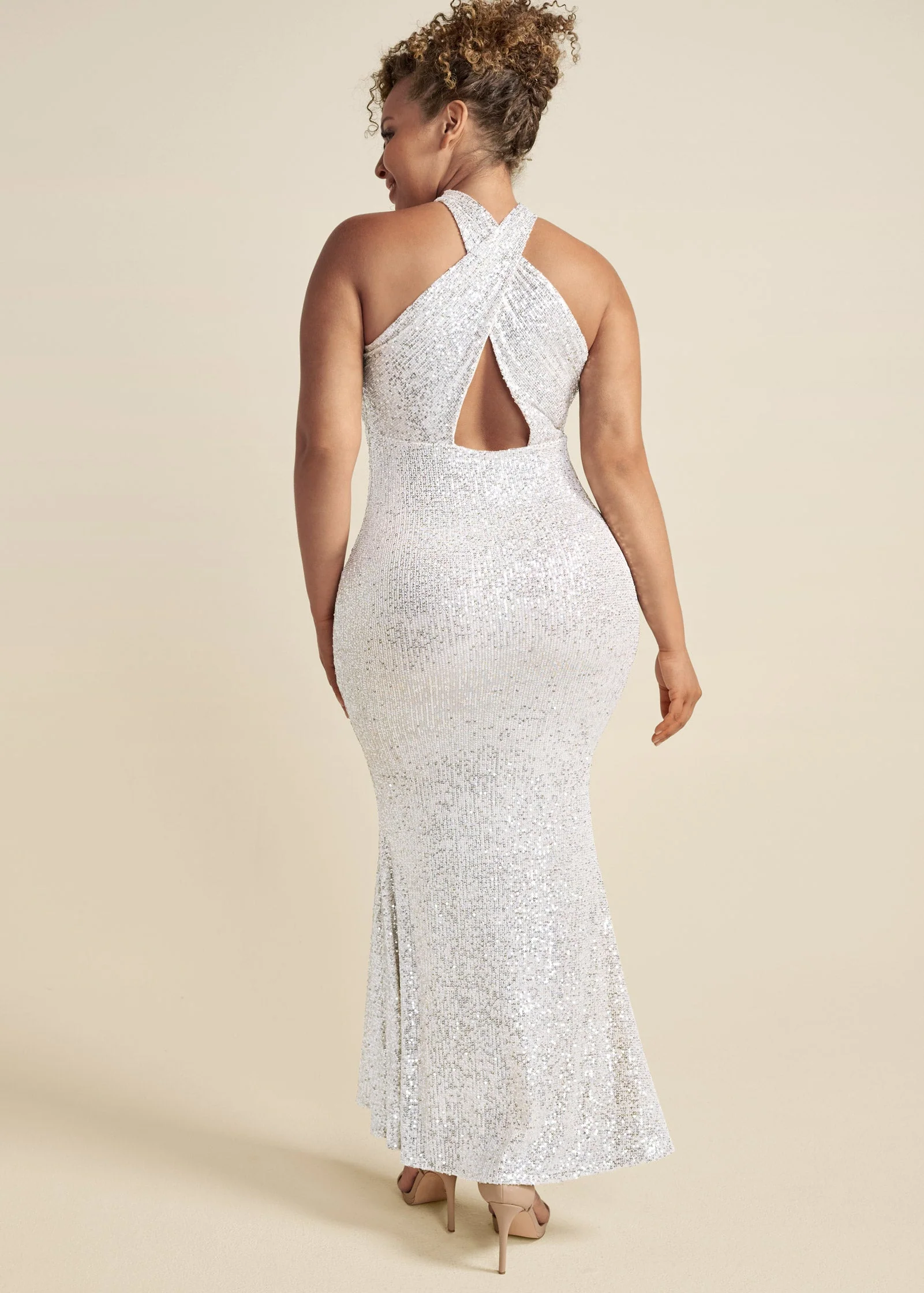 Sequin Keyhole Gown  - White - Image 7