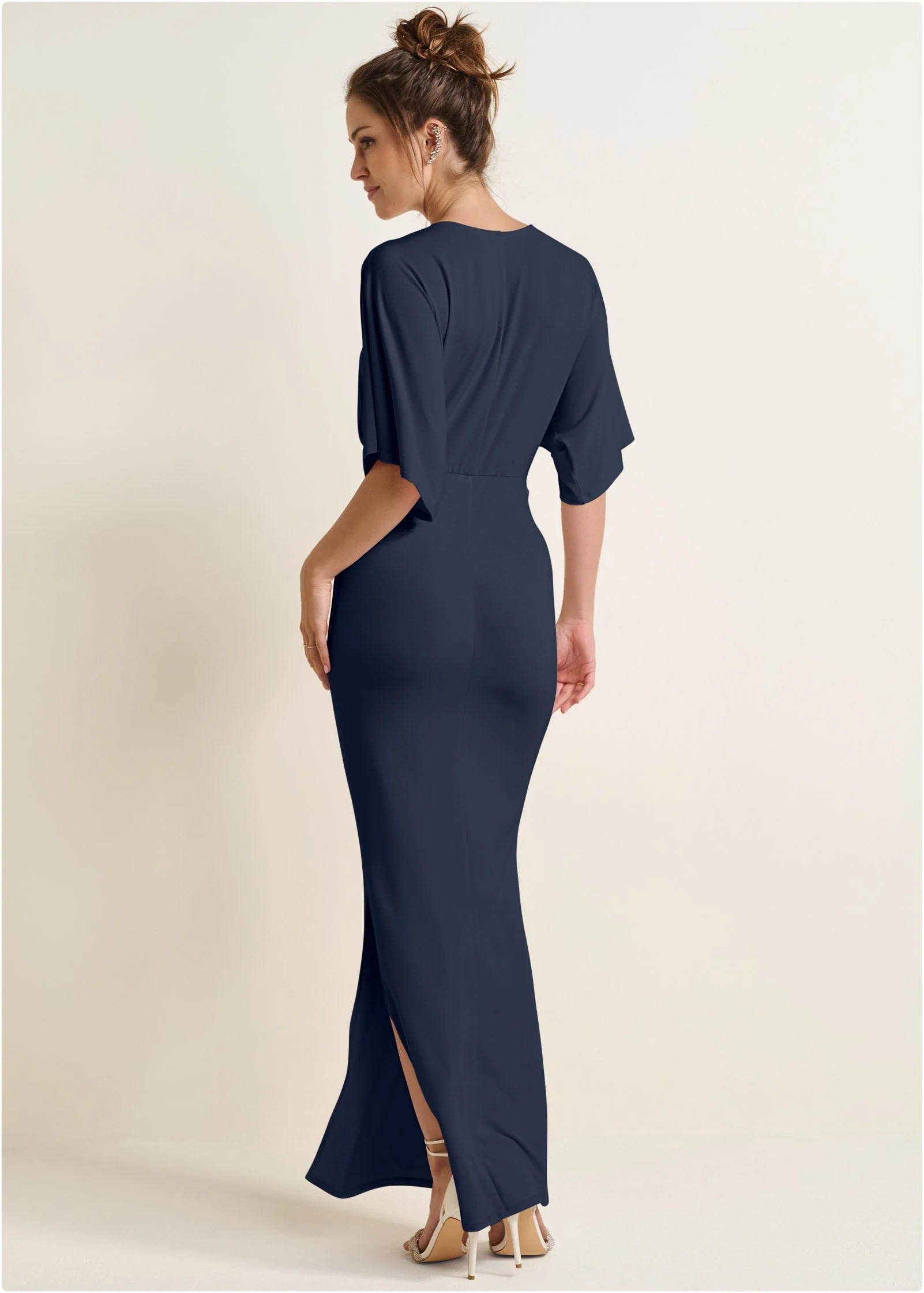 Drape Sleeve Maxi Dress - Navy - Image 2