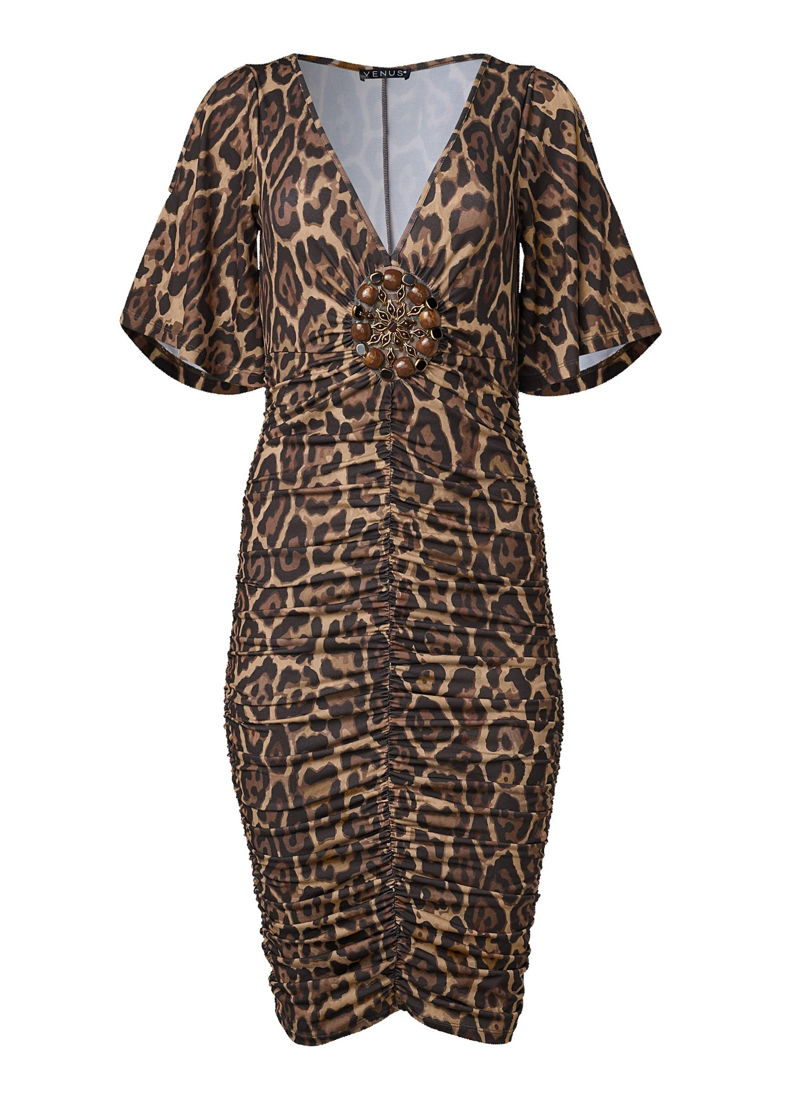 Cold-Shoulder Bodycon Dress - Brown & Black - Image 6
