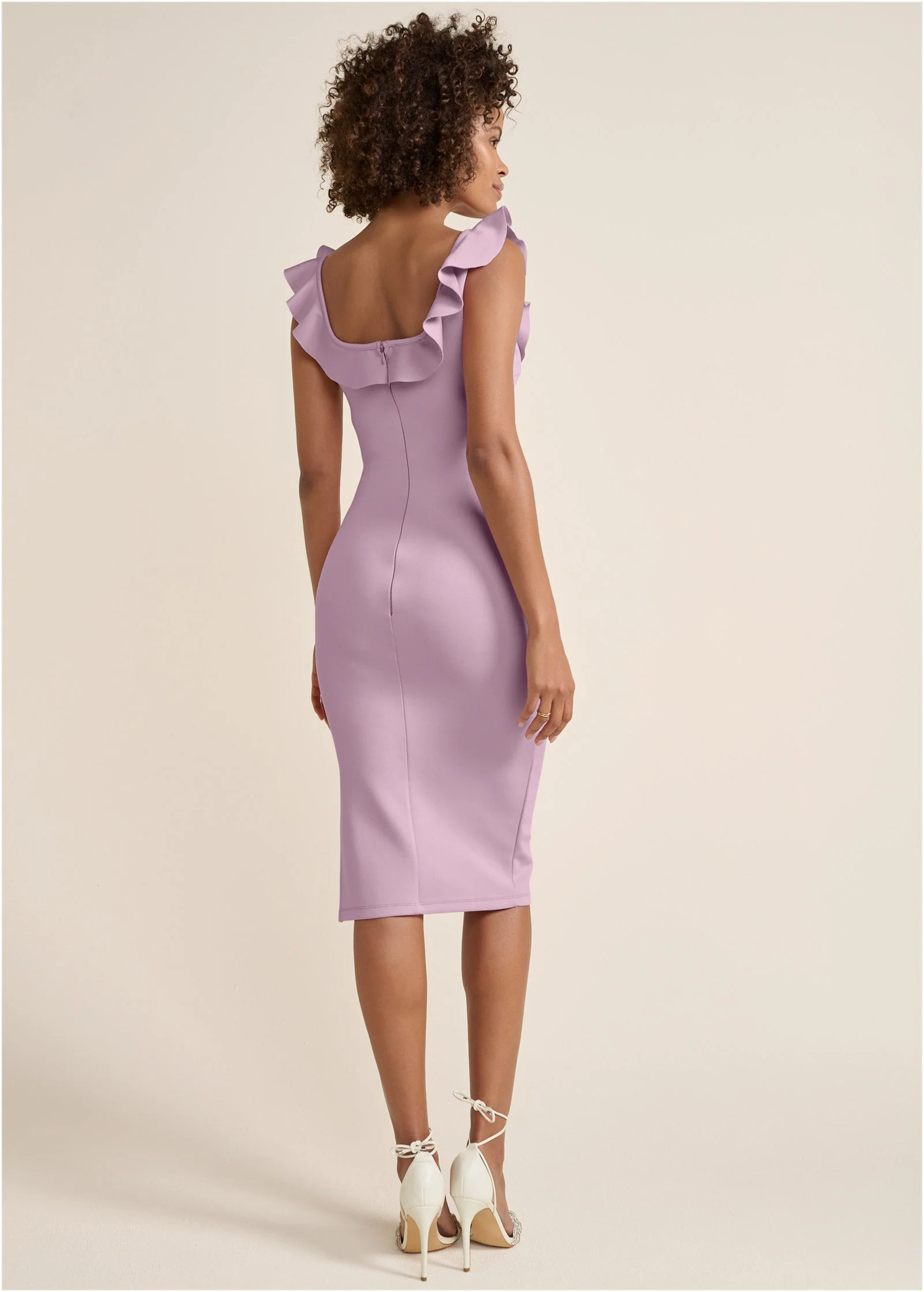 Ruffle Neck Midi Dress - Light Purple - Image 2