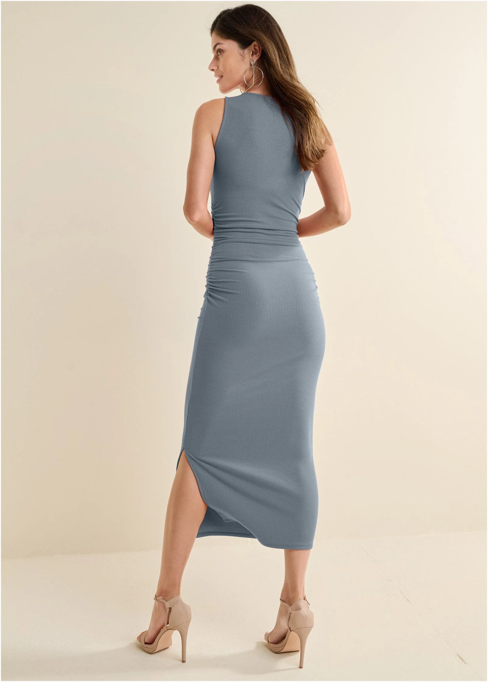 Ribbed Bodycon Midi Dress - Seafog - Image 2