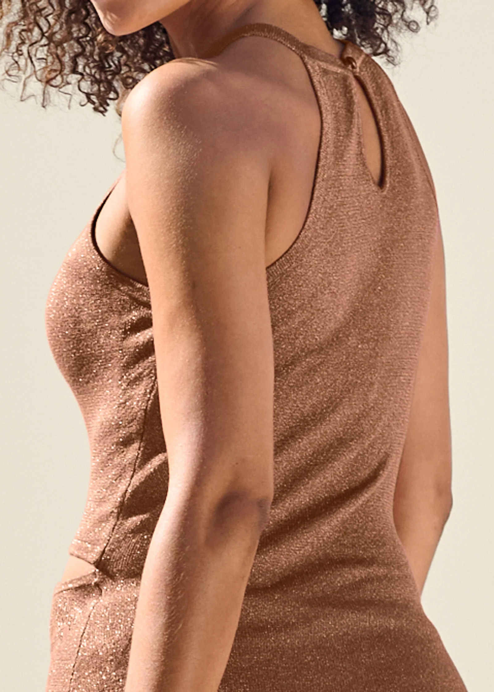 Shimmer Midi Sweater Dress - Brown - Image 4