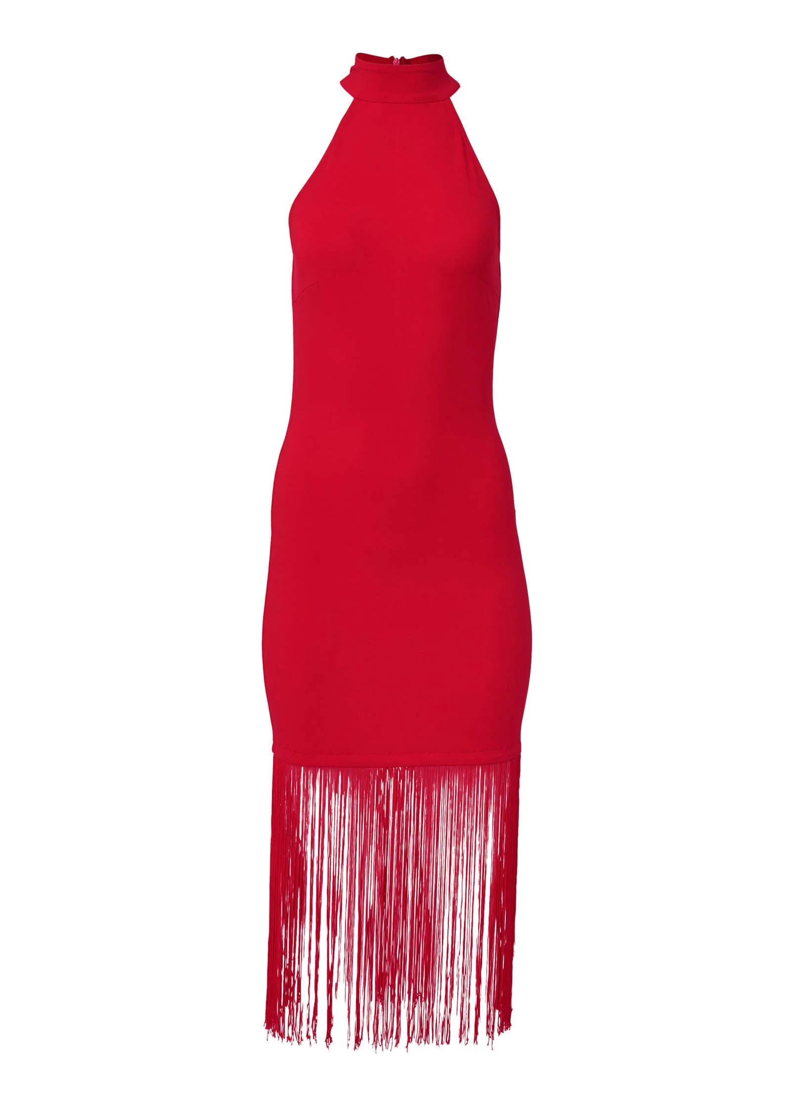 High Neck Fringe Dress - Red - Image 5