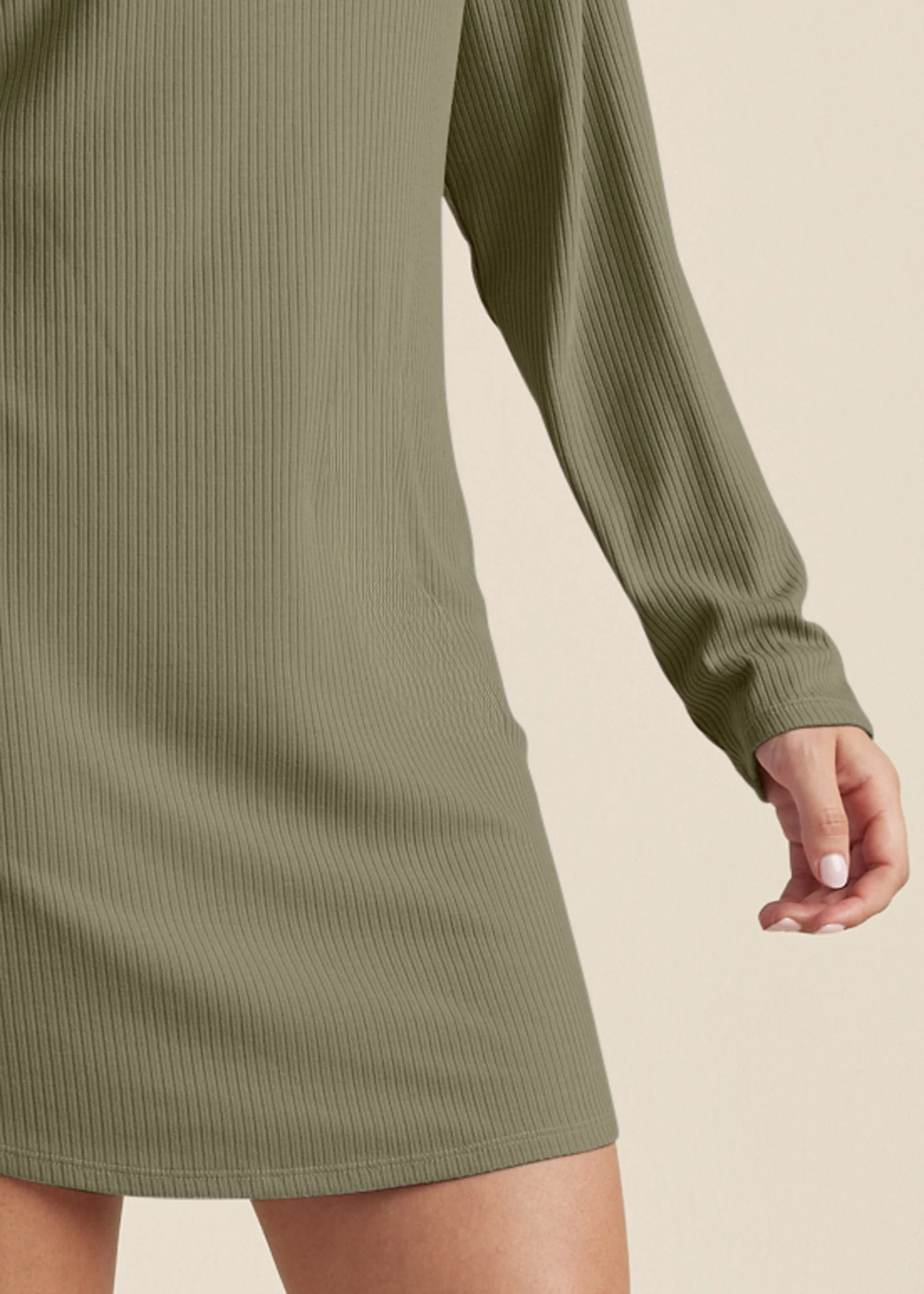 Ribbed T-Shirt Dress - Olive - Image 3