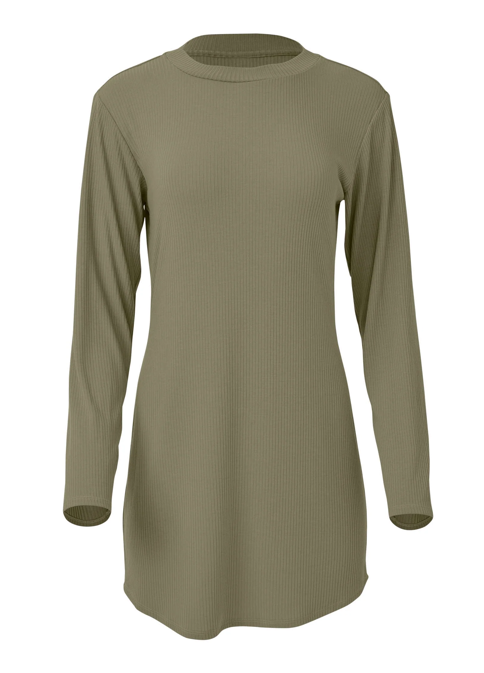 Ribbed T-Shirt Dress - Olive - Image 5