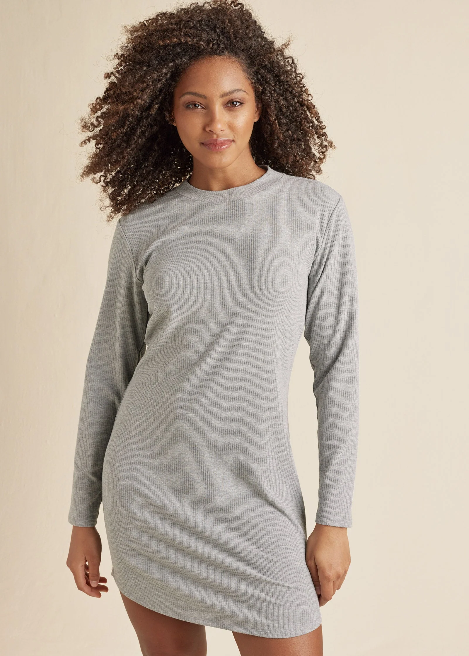 Ribbed T-Shirt Dress - Heather Grey - Image 2