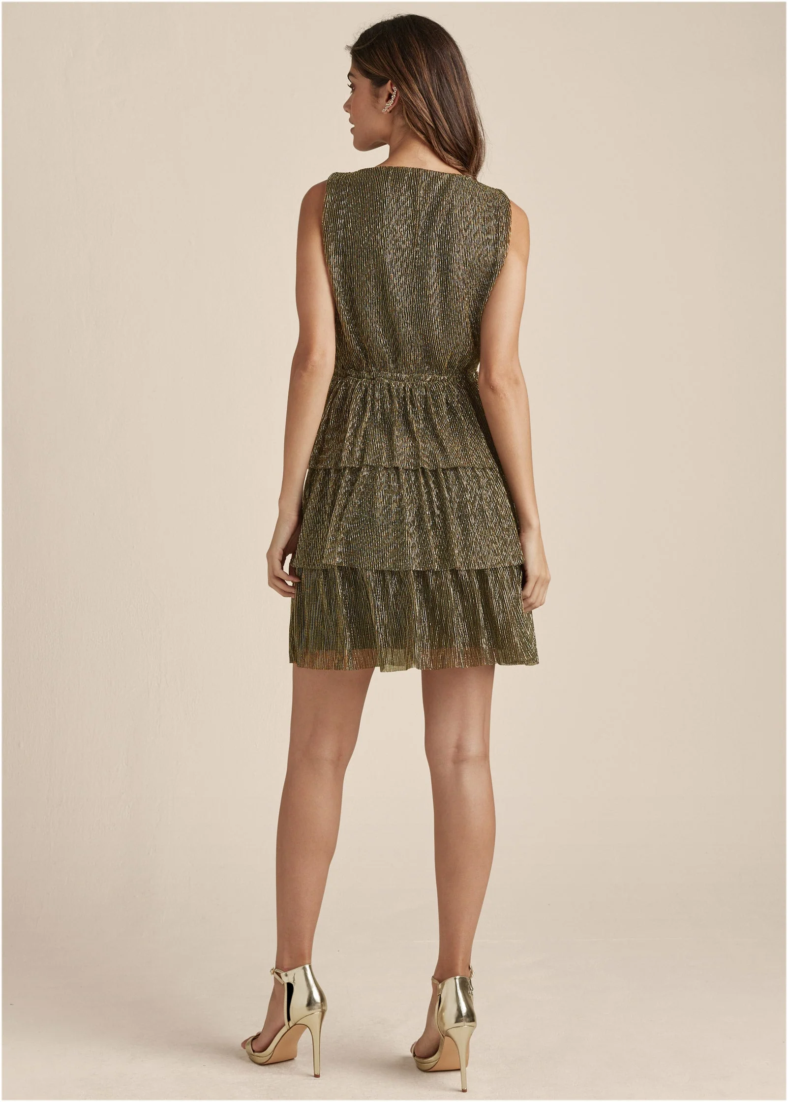 Plisse Tiered Mini Dress - Black Multi - Image 3