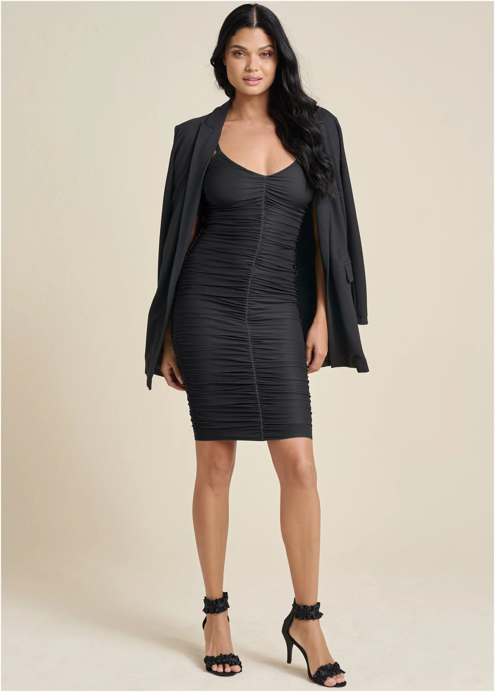 Ruched Mini Dress - Jet Black