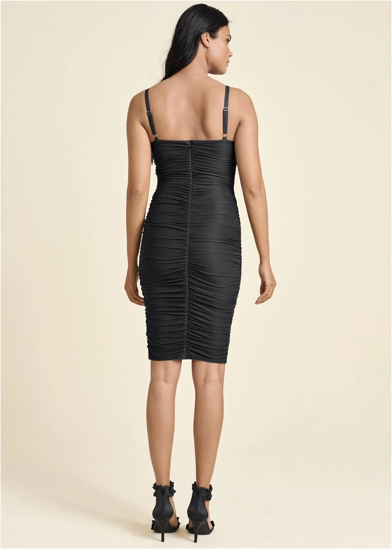 Ruched Mini Dress - Jet Black - Image 2
