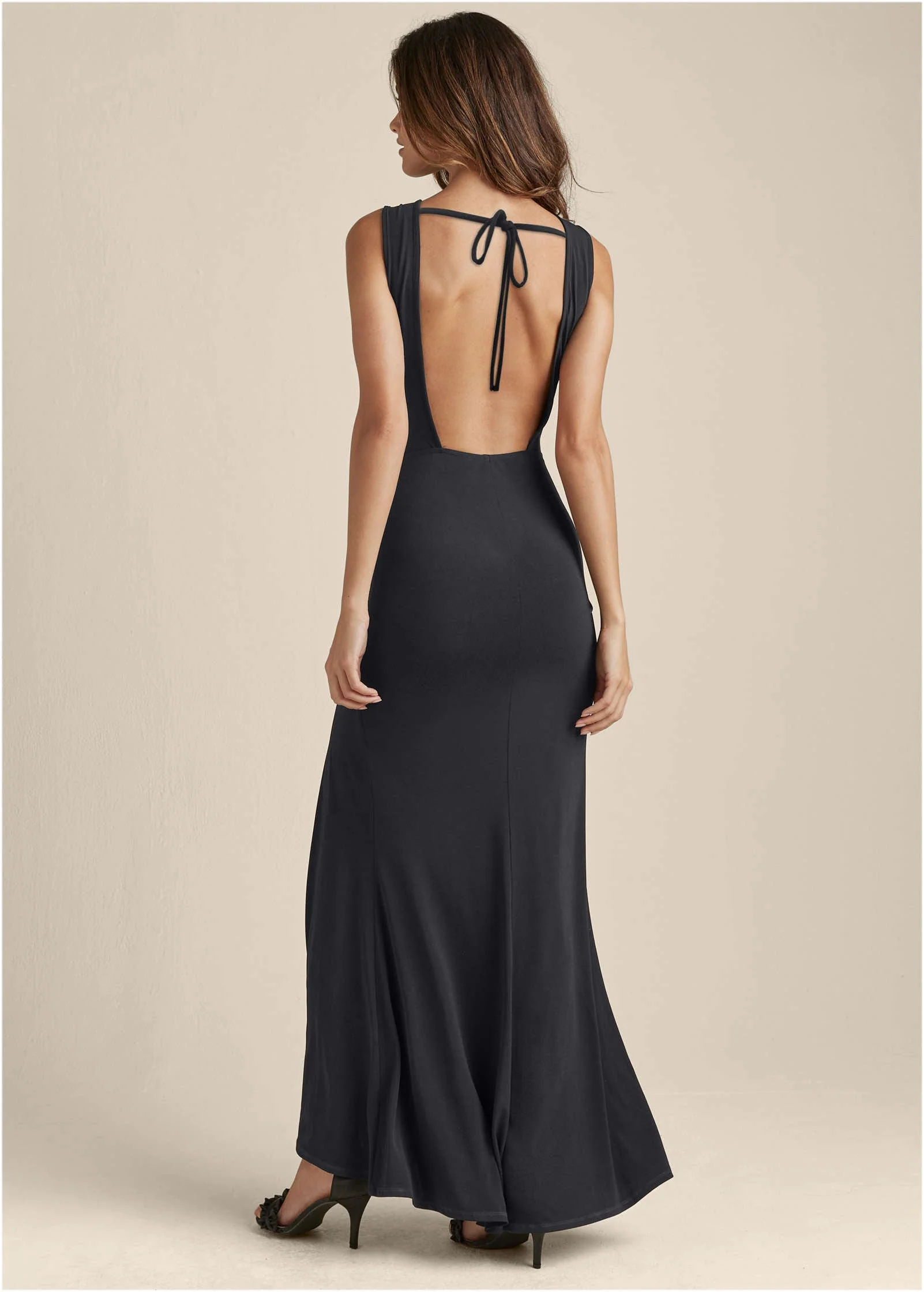 Open Back Slit Maxi Dress - Black - Image 2