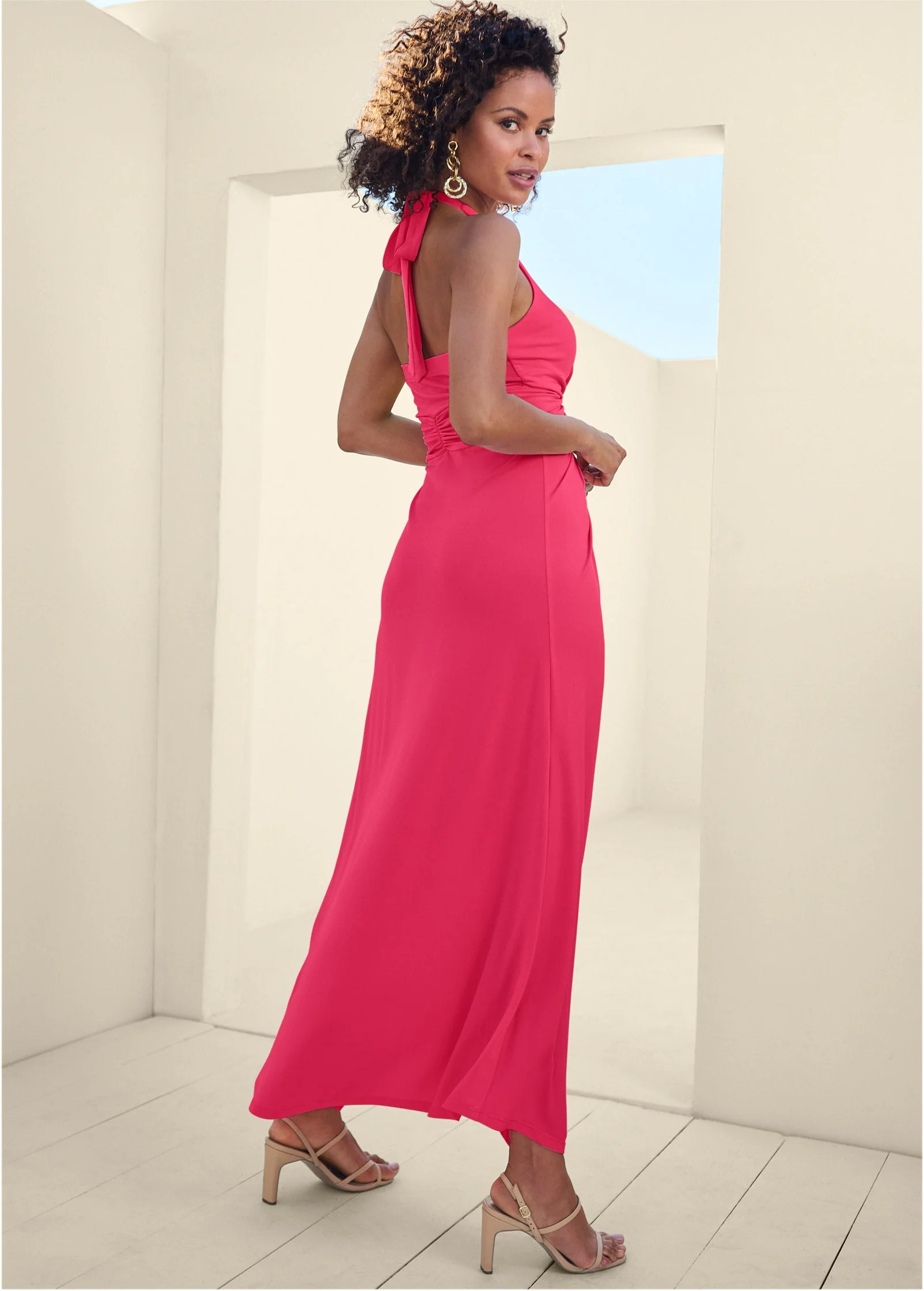 Plunging Knot Maxi Dress - Azalea - Image 2