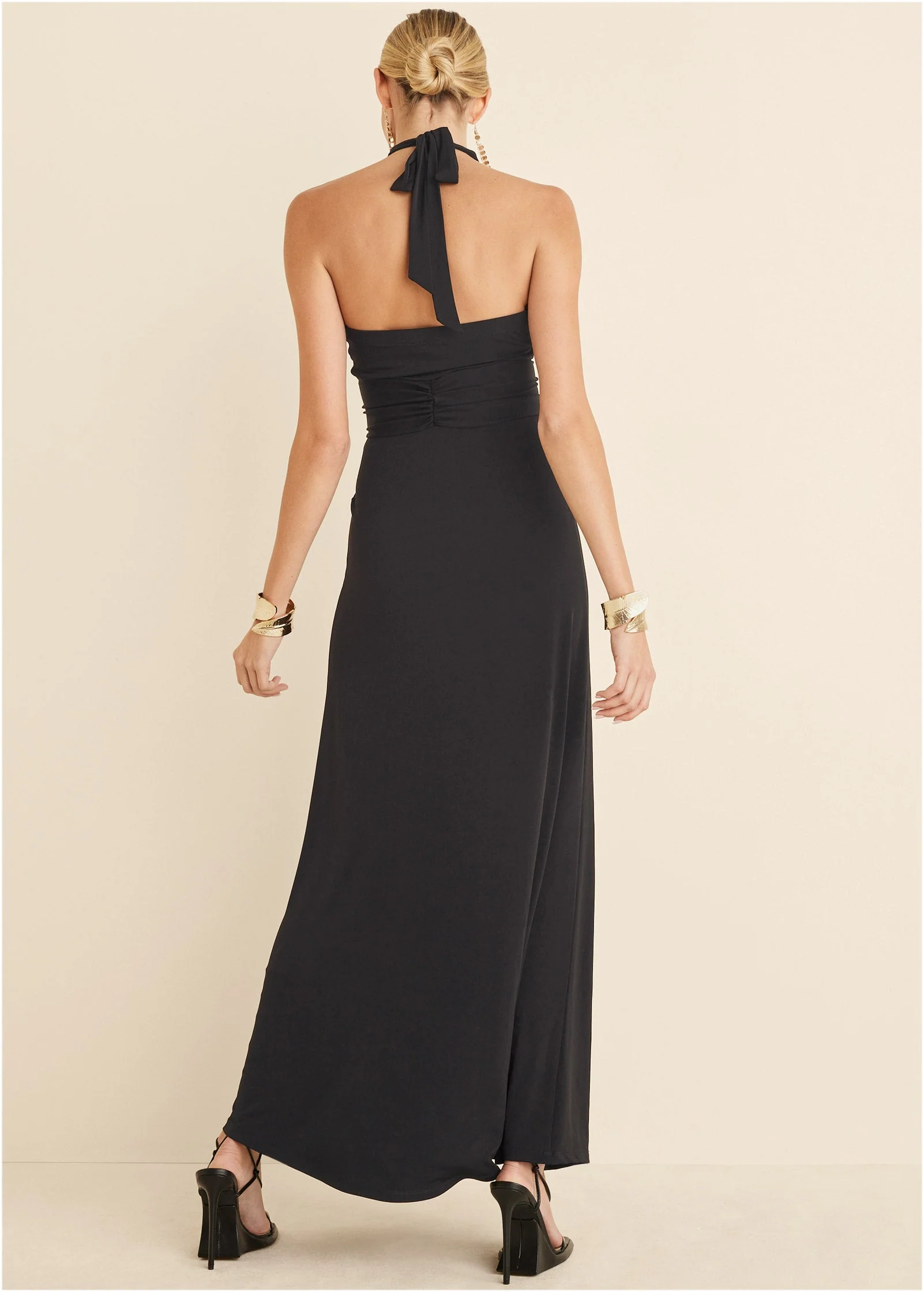 Plunging Knot Maxi Dress - Jet Black - Image 2