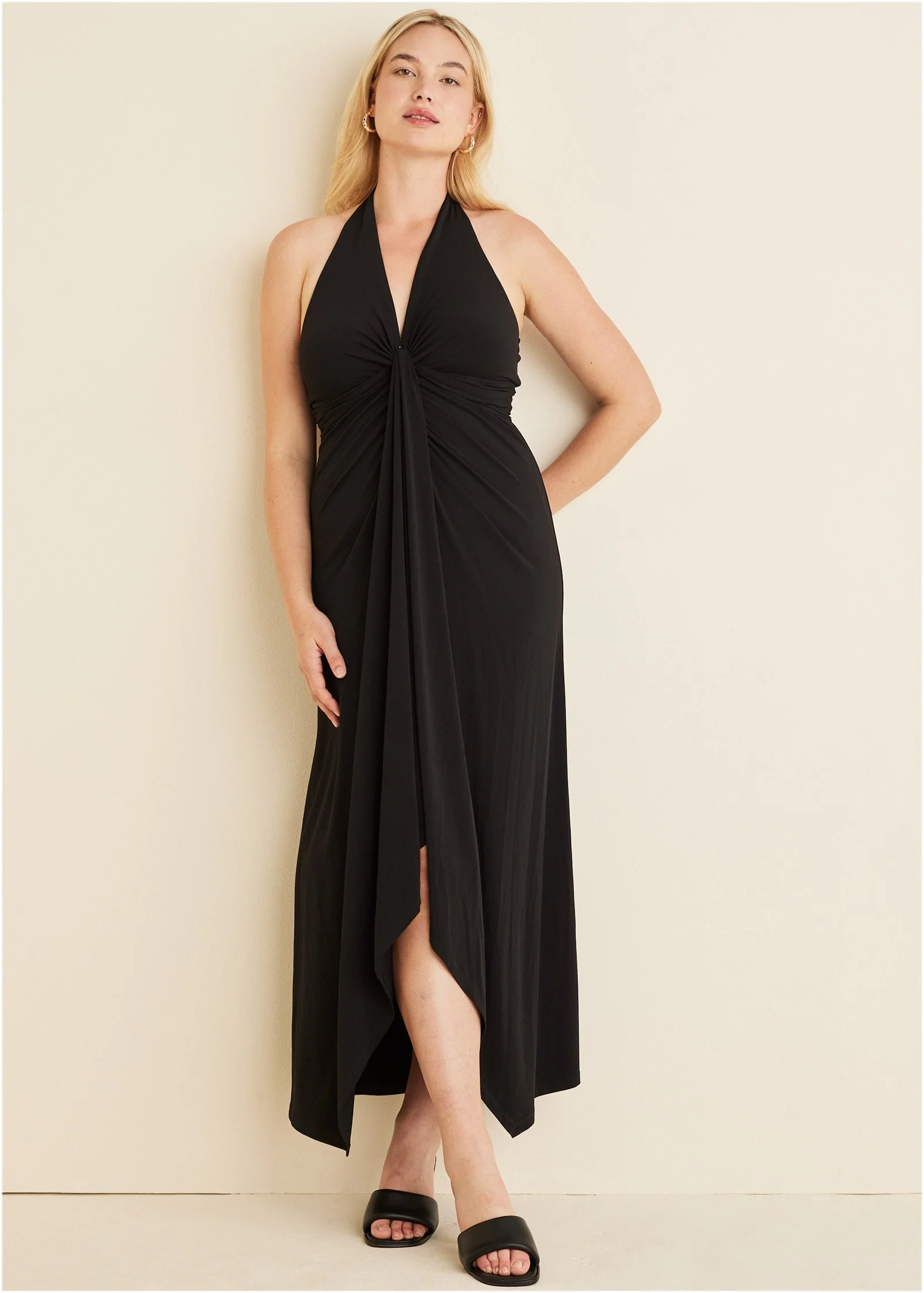Plunging Knot Maxi Dress - Jet Black - Image 6