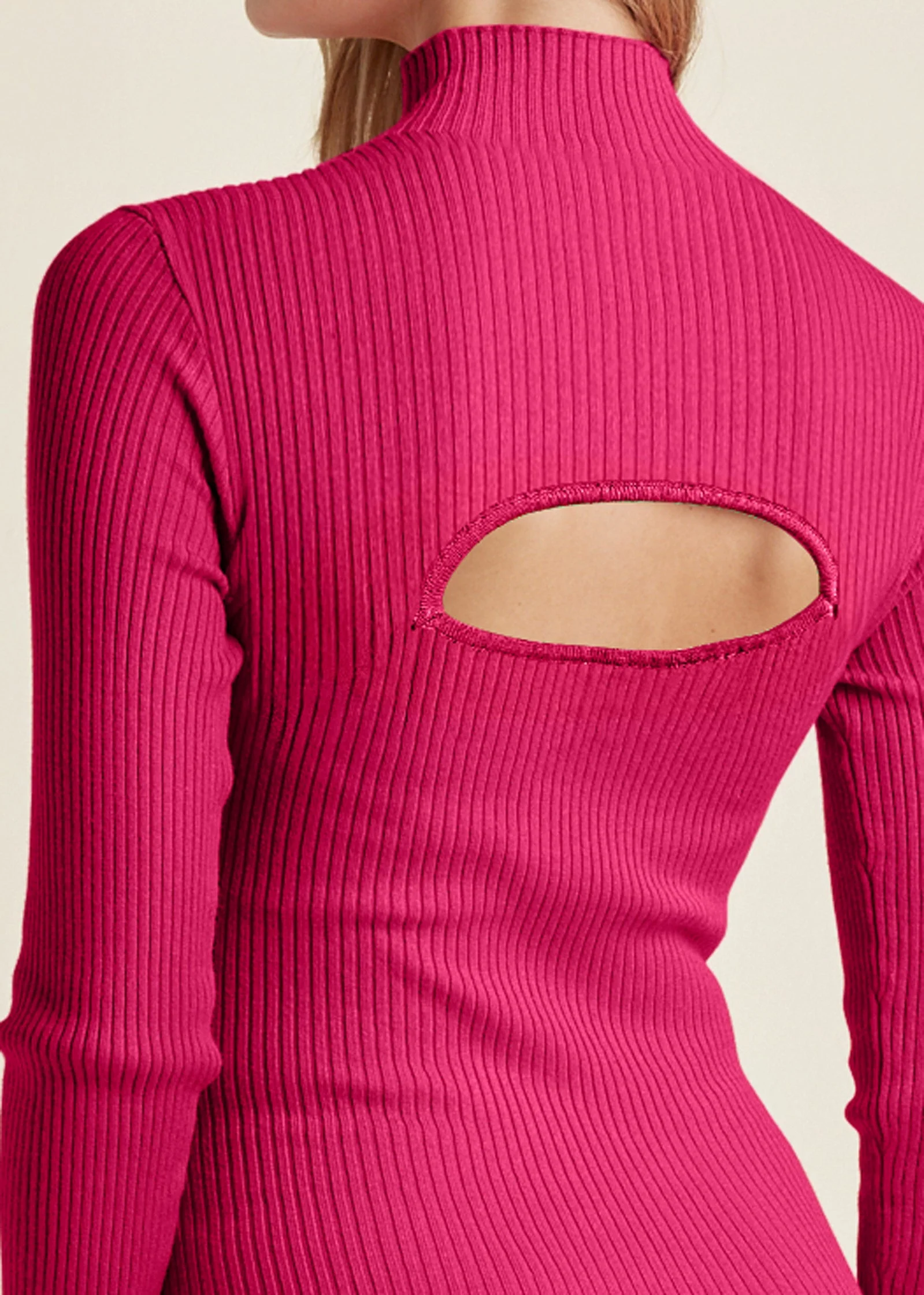 Mock Neck Sweater Dress - Fuchsia - Image 4