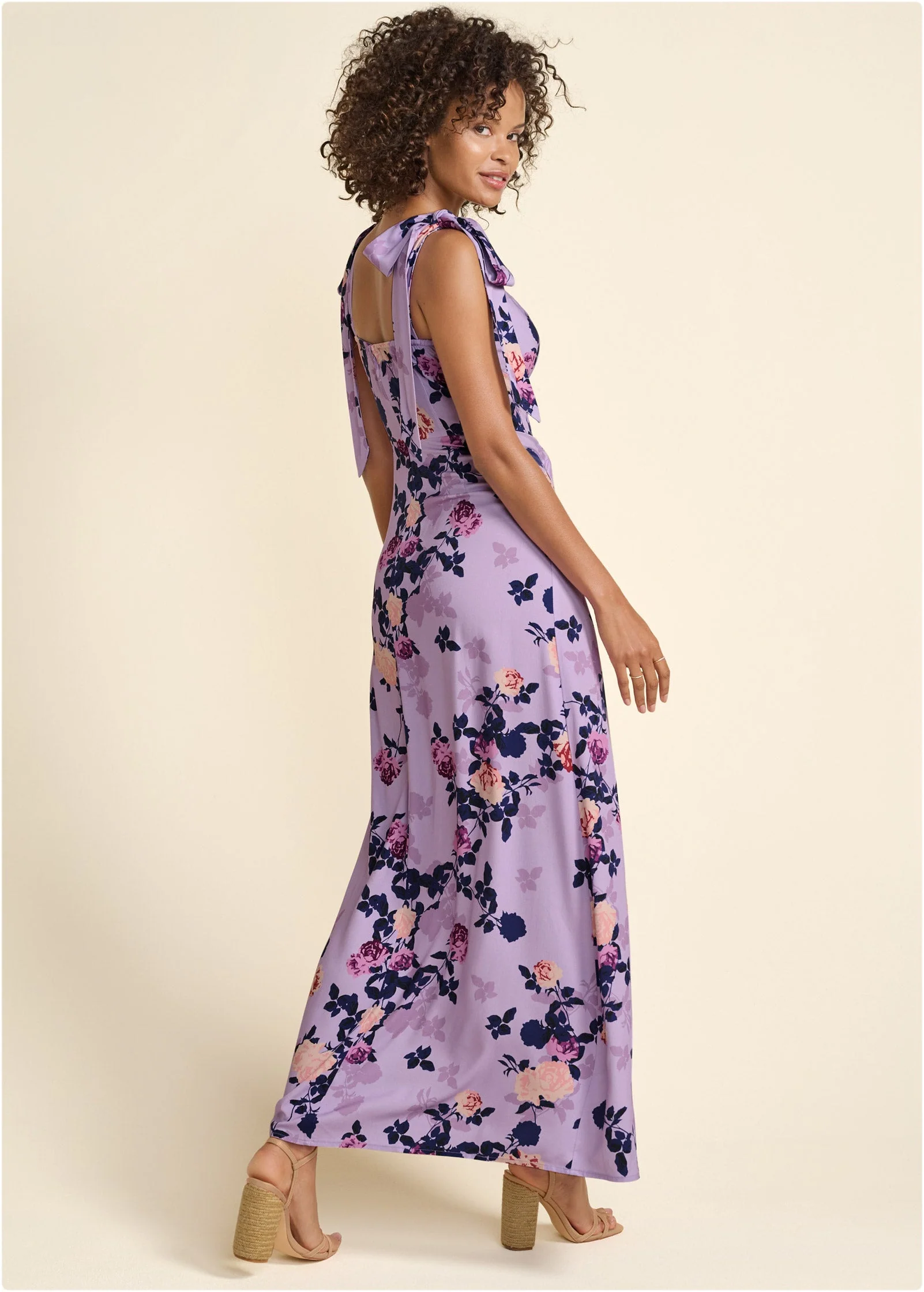 Tie Shoulder Maxi Dress - Purple Multi - Image 2
