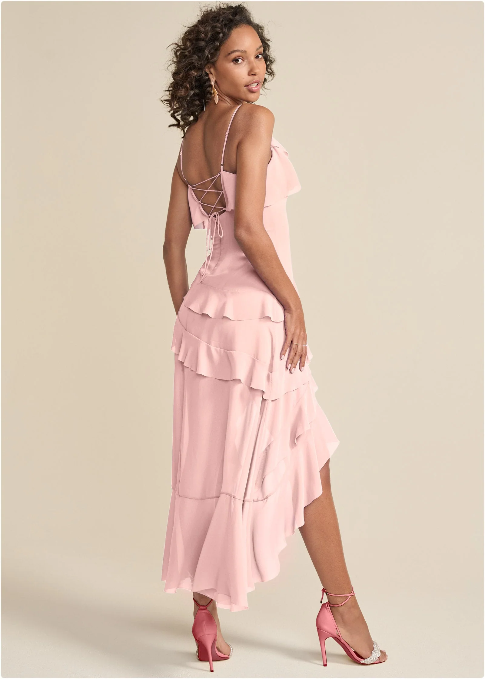 High-Low Ruffle Maxi Dress - Pink - Image 2