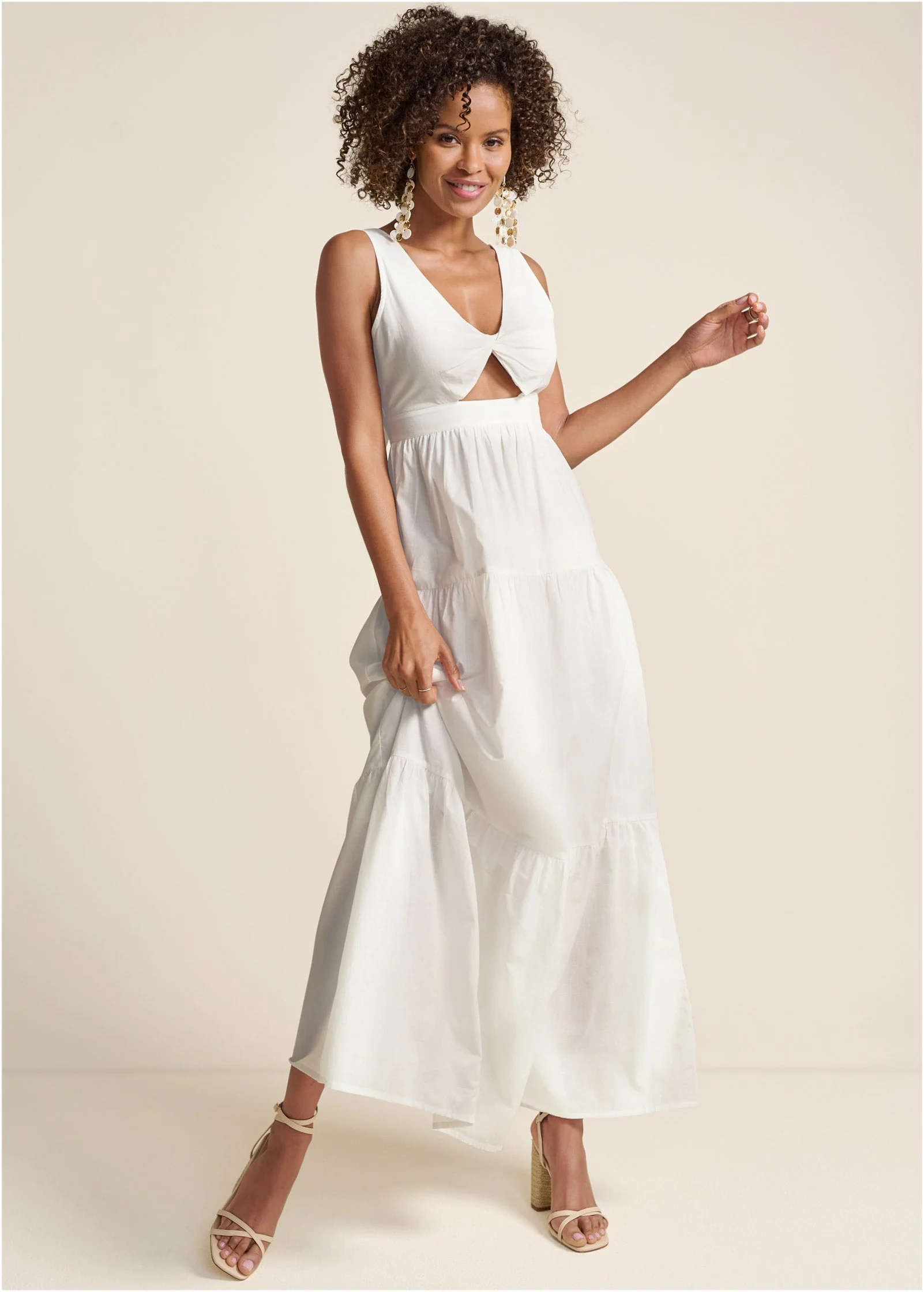 Twist Front Maxi Dress - White