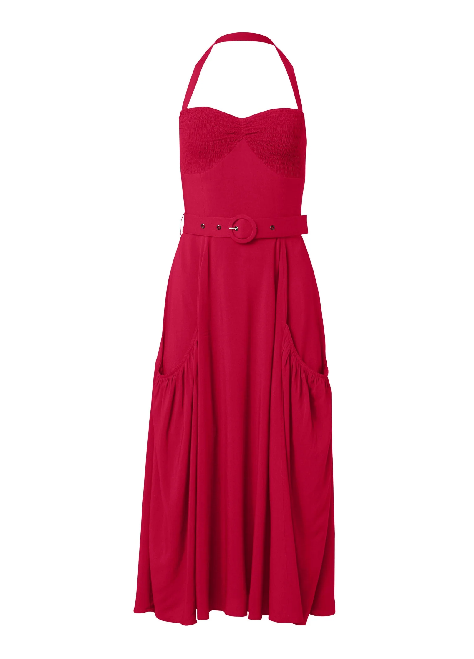 Belted Halter Midi Dress - Red - Image 3