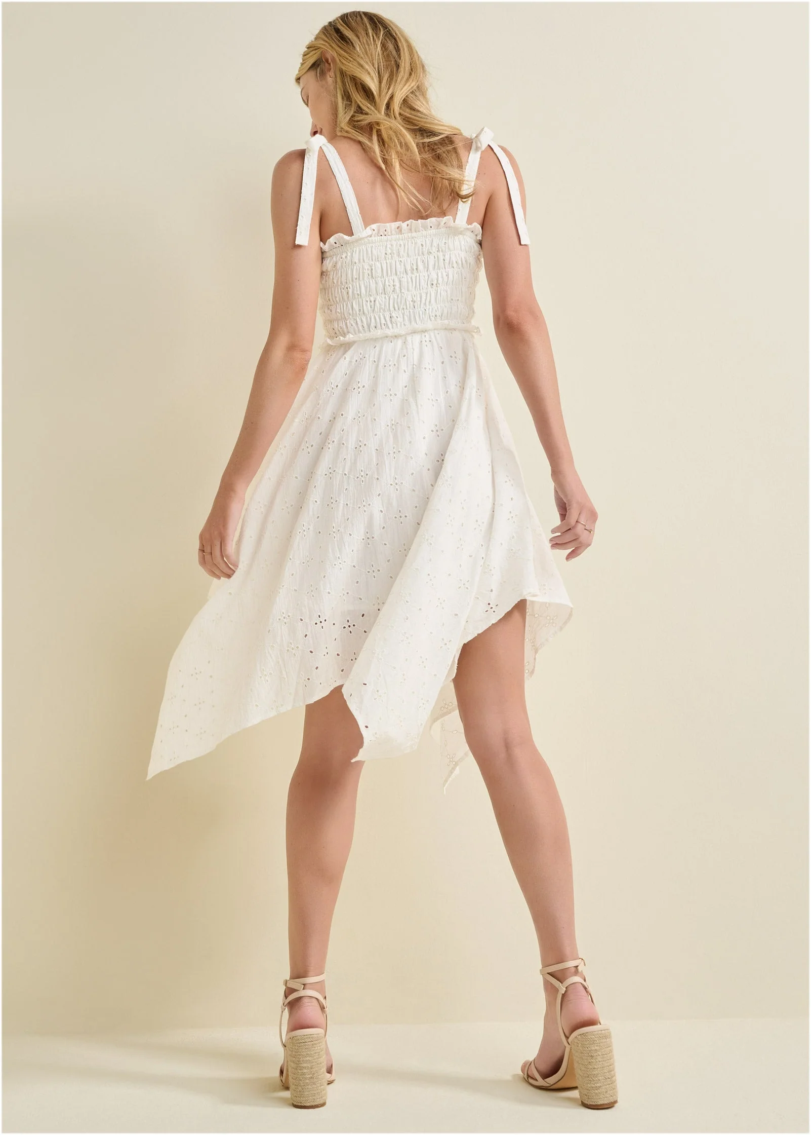 Smocked Top Eyelet Dress - Cloud Dancer - Image 2