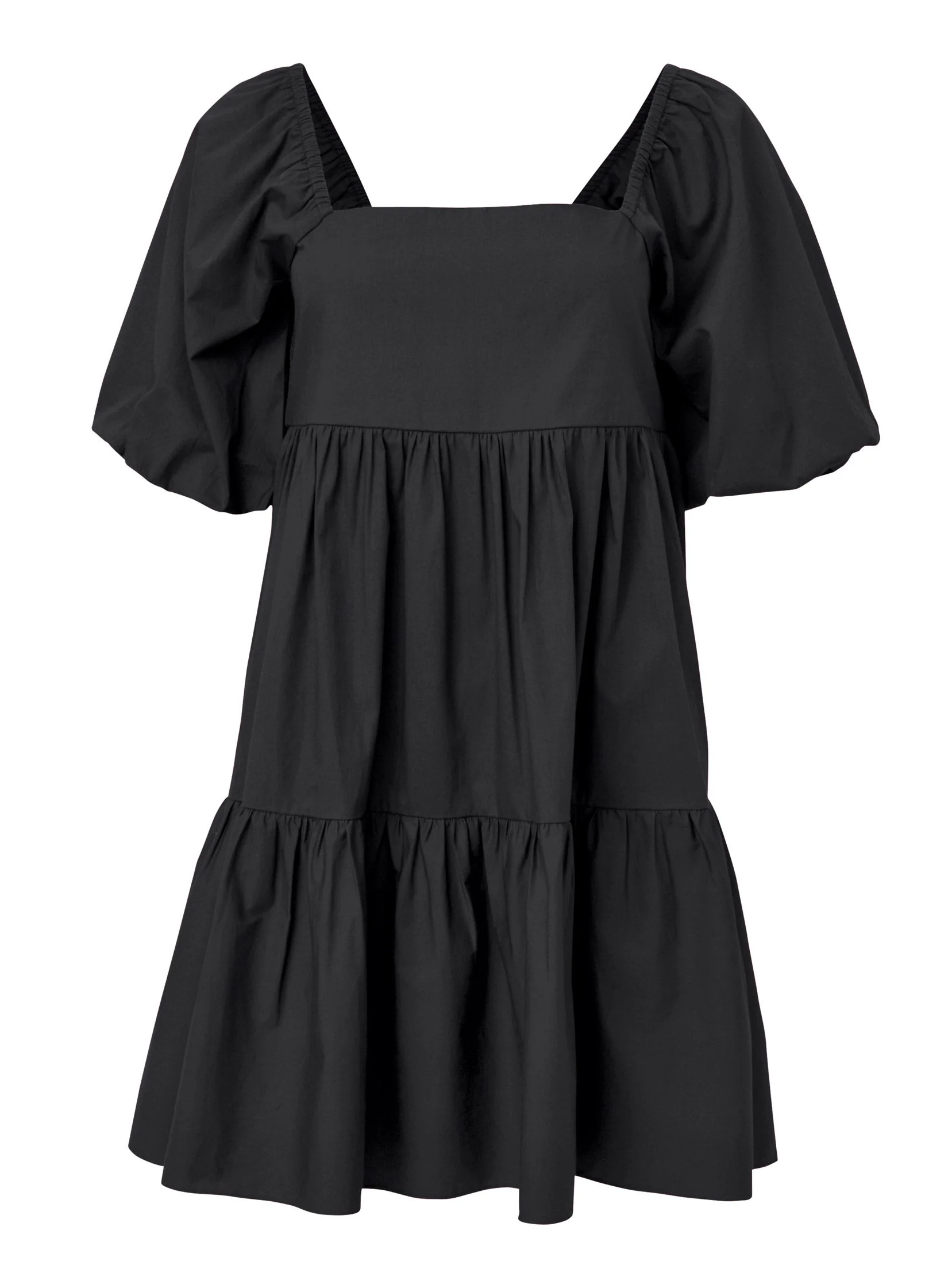 Puff Sleeve Mini Dress - Jet Black - Image 6