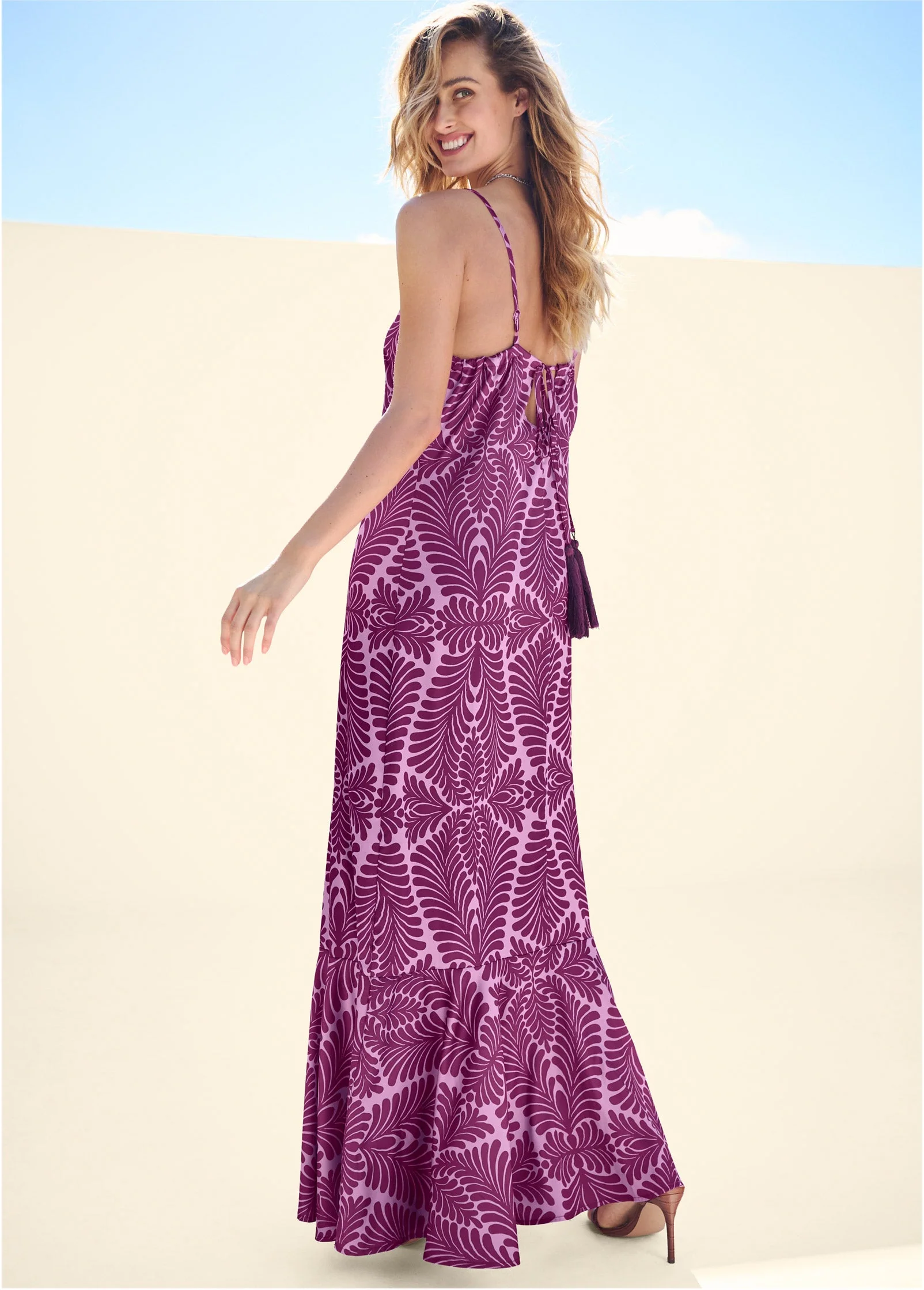 Tassel Tie-Back Maxi Dress - Purple Multi - Image 2